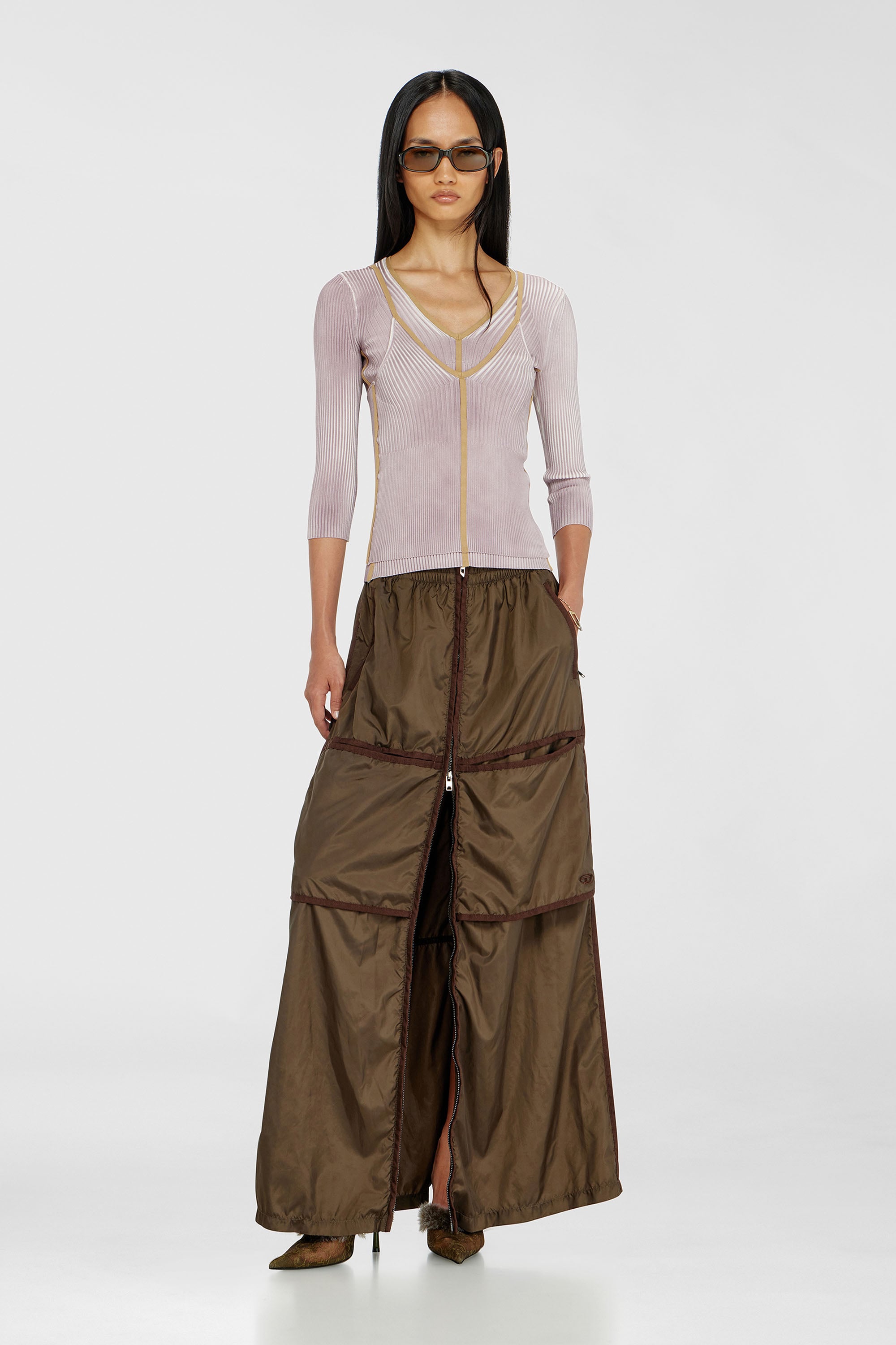 Diesel - M-SARMITE, Top a costine con bande a contrasto Donna in Viola - 2