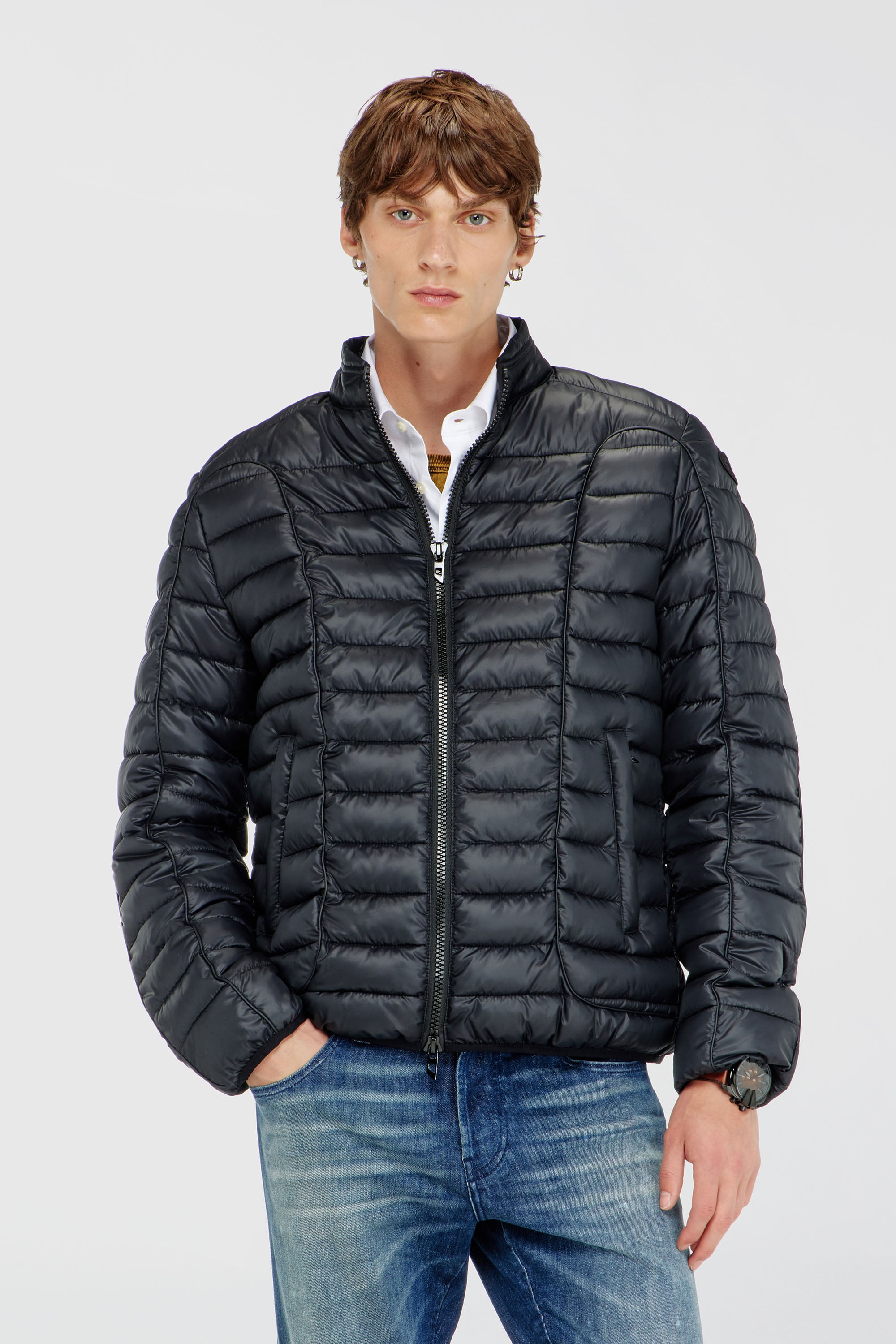 Diesel - W-PILOT-WRD, Piumino stile biker con profili tono su tono Uomo in Nero - 1