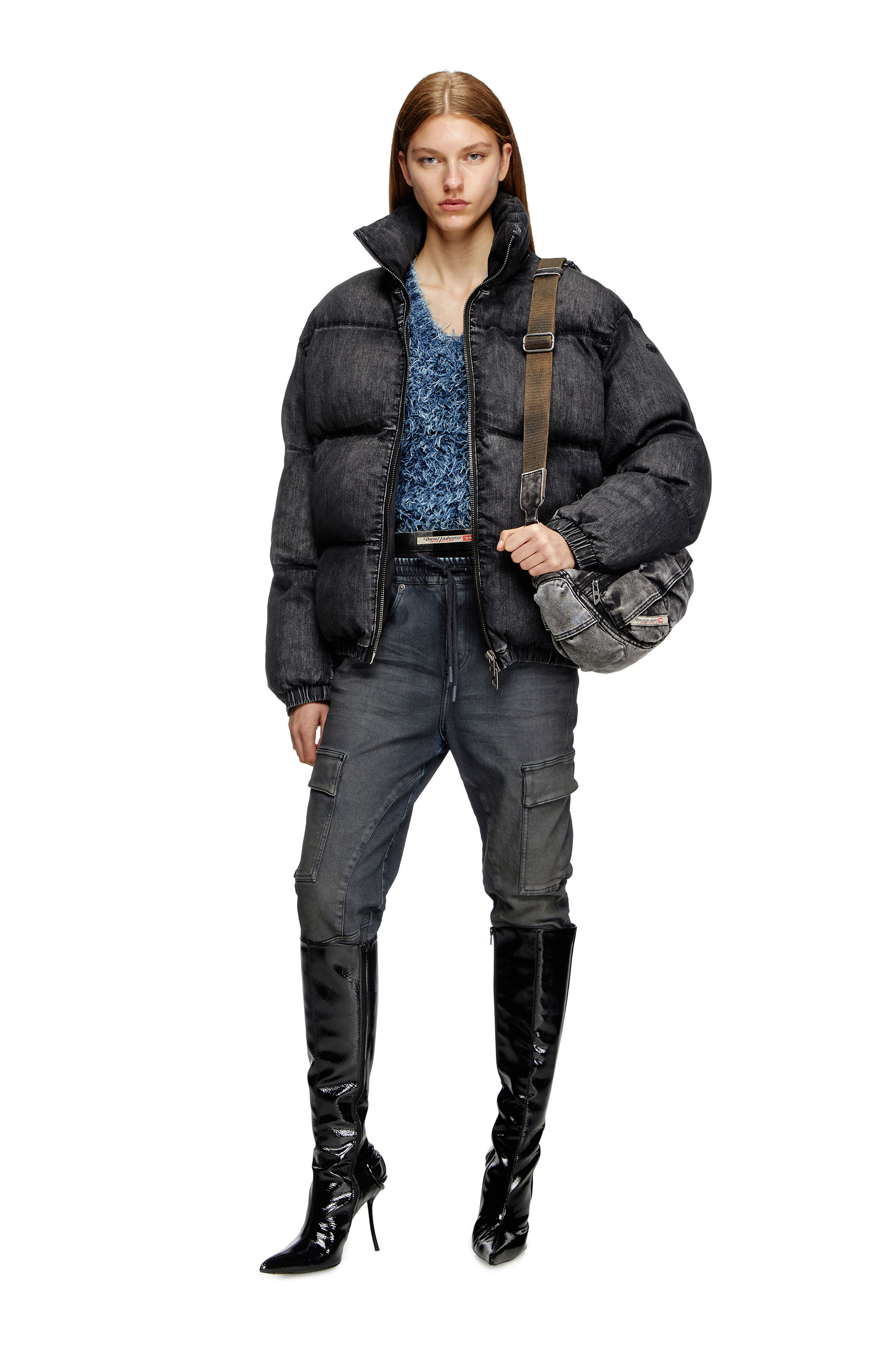 Diesel - W-MONS-A, Giacca imbottita in denim sfumato Unisex in Nero - 7