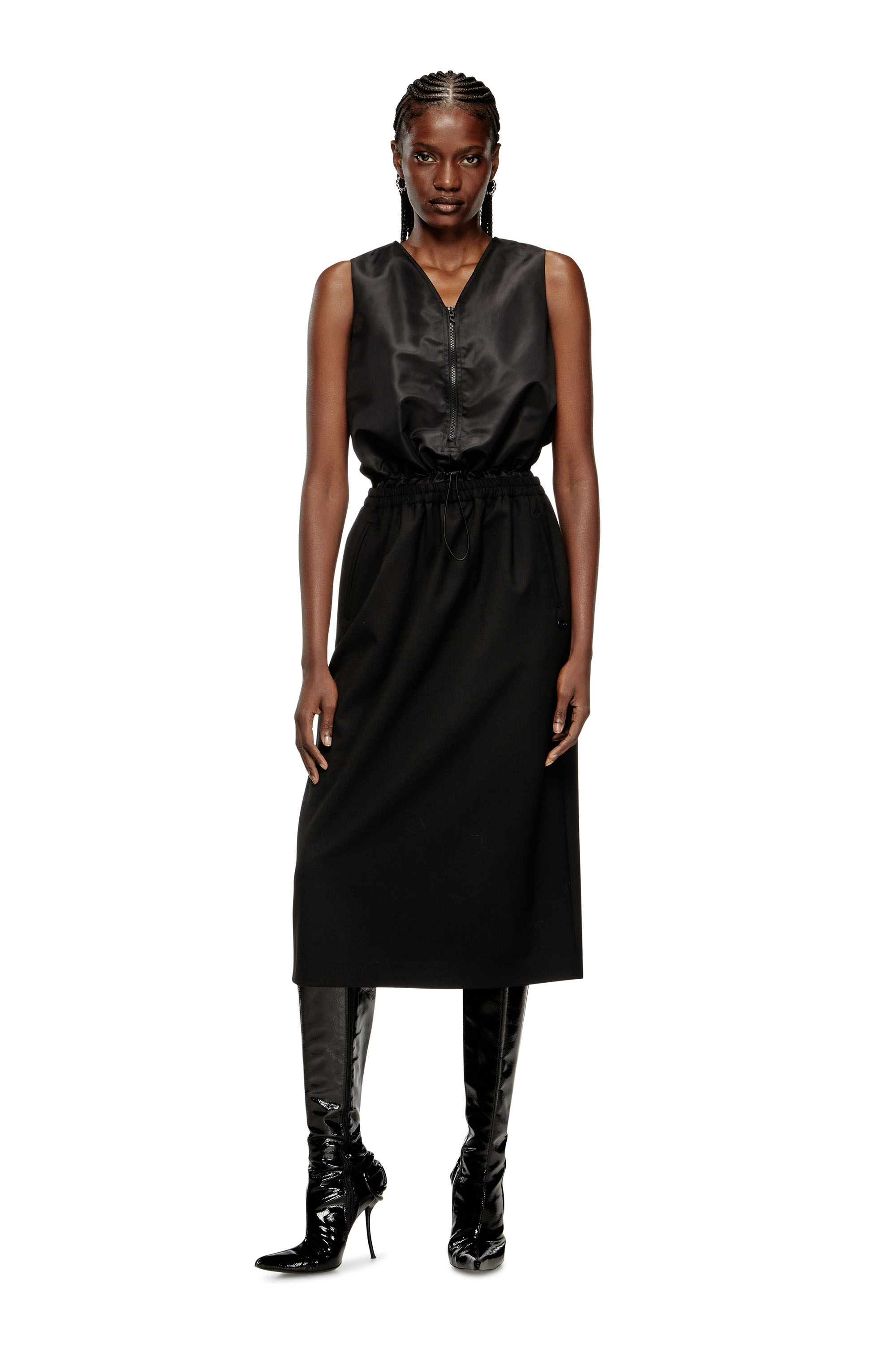 Diesel - D-RUID-R2, Damen Midikleid mit Rock aus Wolle in Schwarz - 3