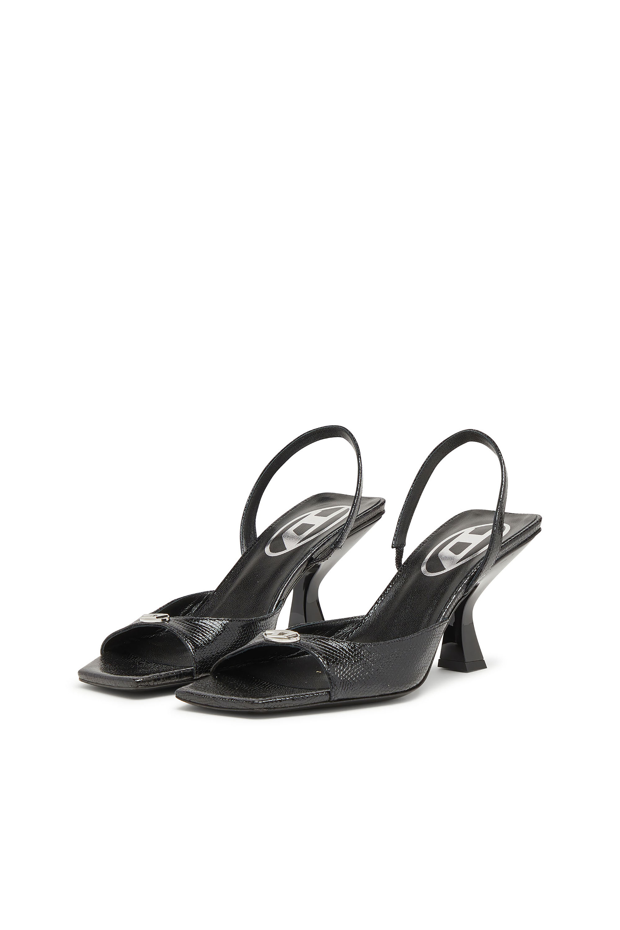 Diesel - D-AMBER 75 SANDAL, D-Amber-Sandales slingback en cuir effet l&eacute;zard Femme in Noir - 7