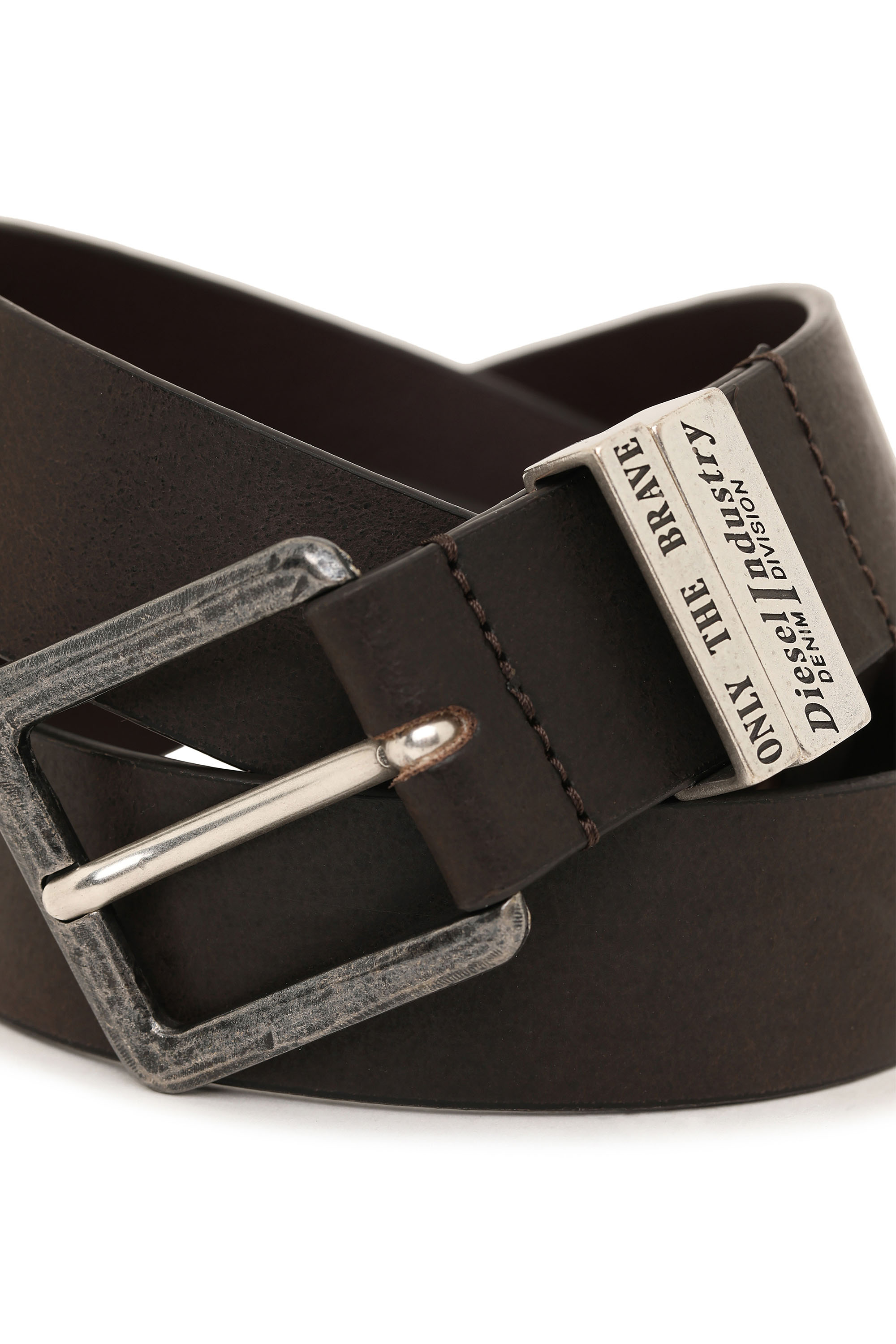 Diesel - B-GUARANTEE-A, Ceinture 3.4 cm en cuir avec finitions brunies Homme in Marron - 3