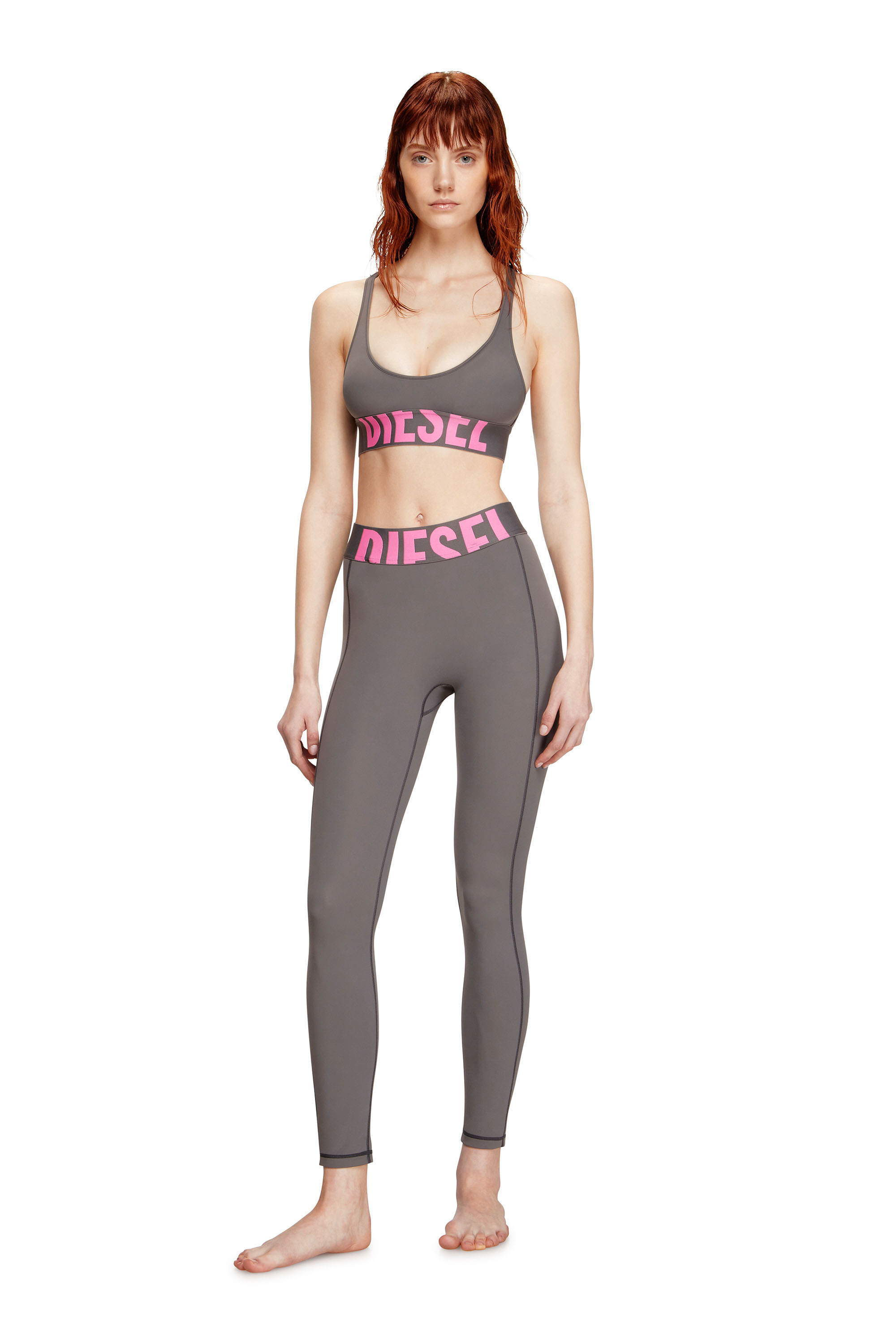 Diesel - ALLISON-D-POP, Brassière de sport en microfibre avec logo tronqué Femme in Gris - 2