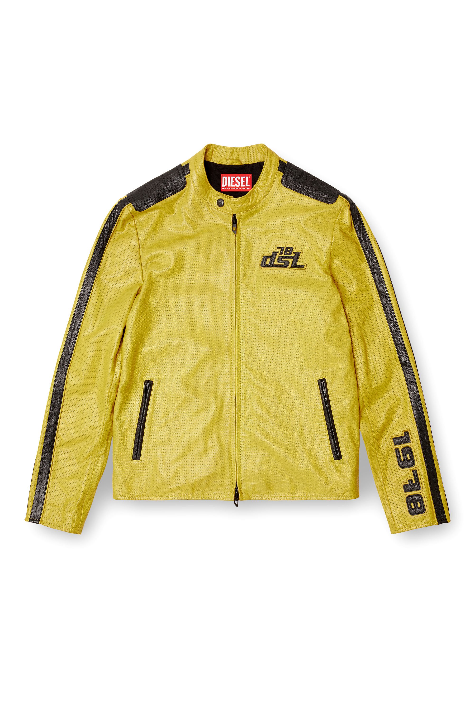 Diesel - L-POP, Veste de motard en cuir perforé Mixte in Jaune - 3