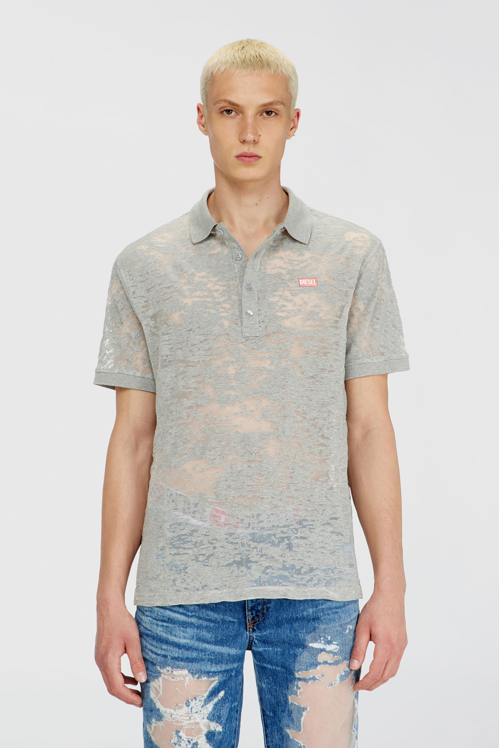 Diesel - PR-T-REJUST, Polo in jersey all-over devor&eacute; Uomo in Grigio - 2