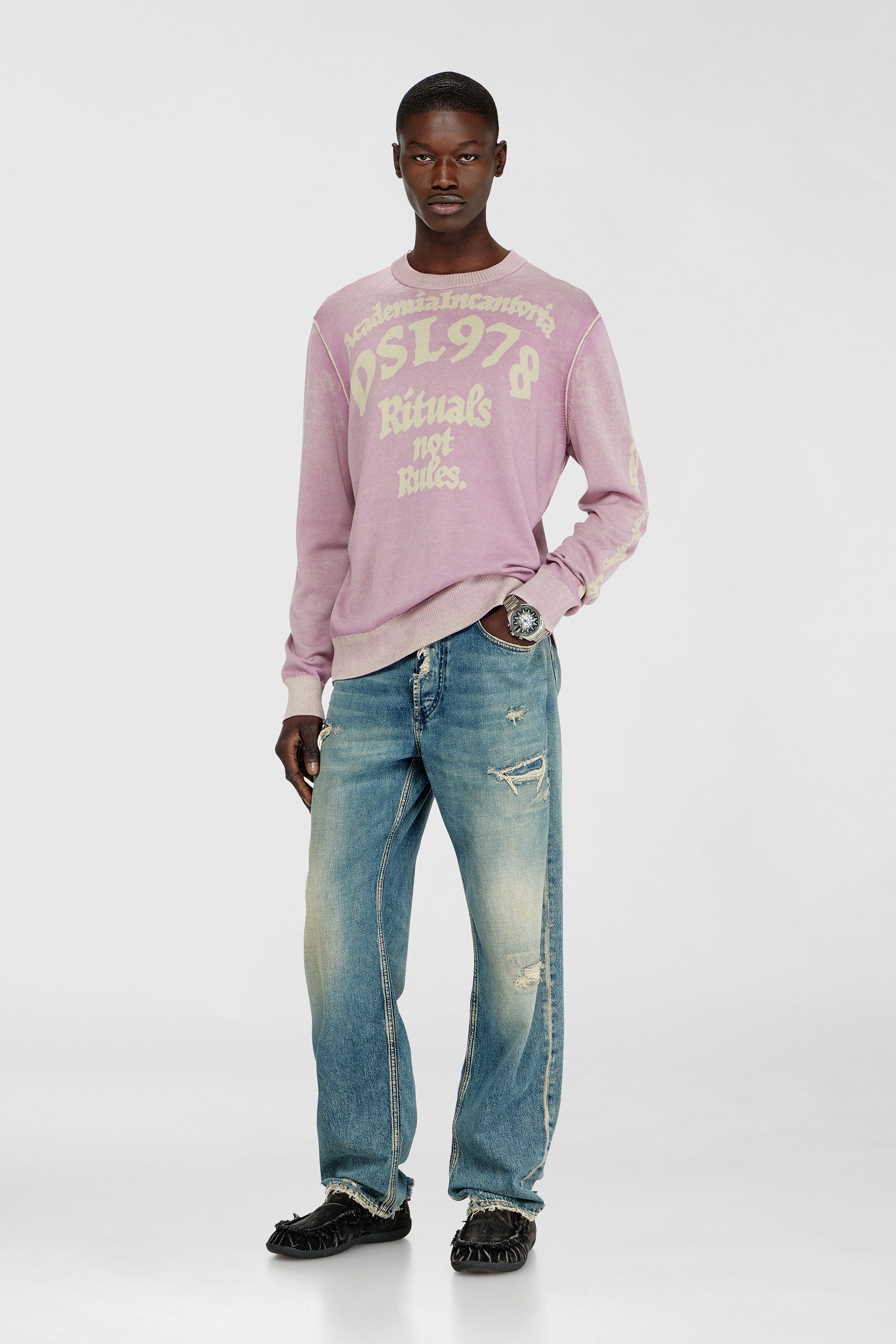 Diesel - K-LAUTI, Maglia in cotone lavorato con slogan Uomo in Viola - 2