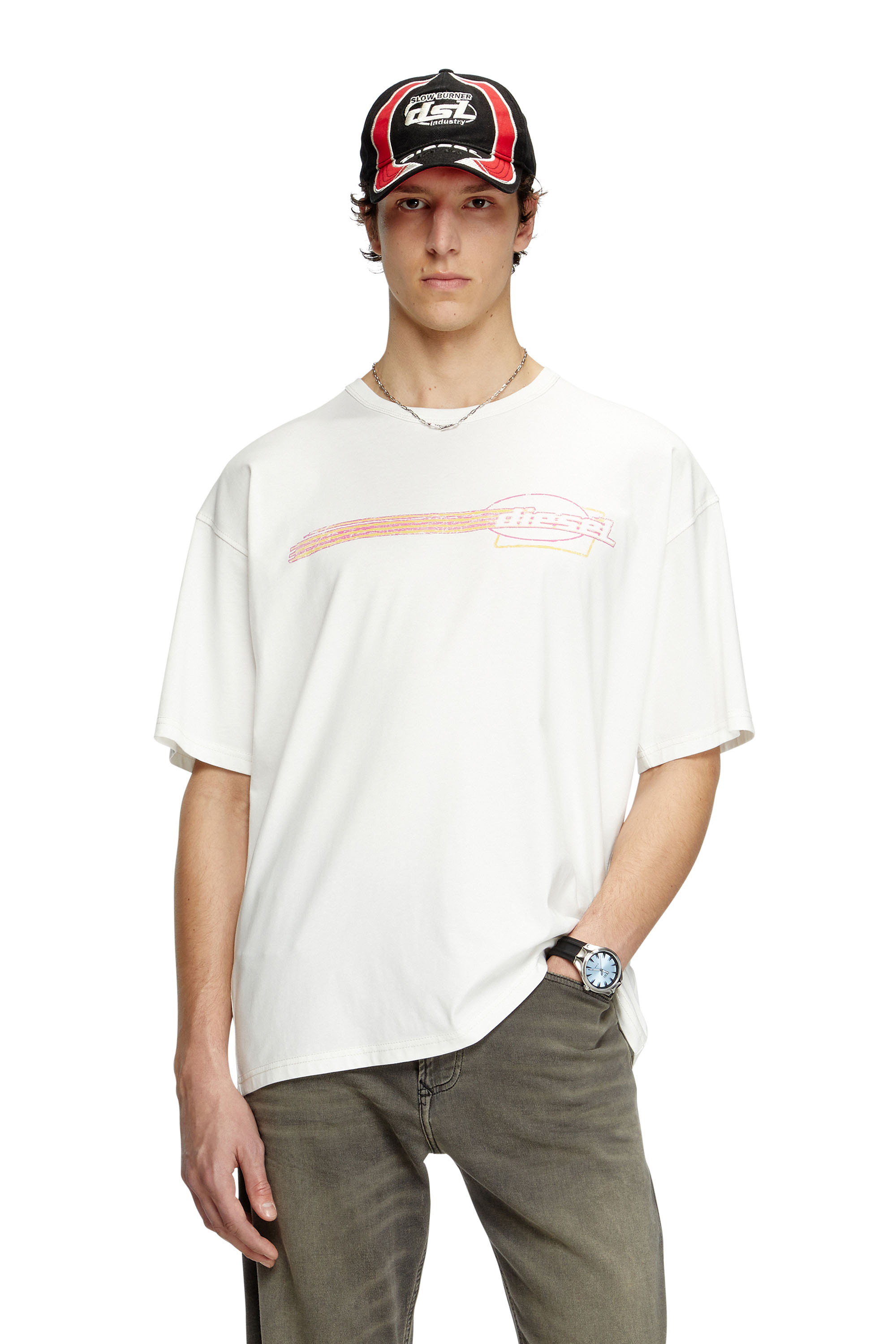 Diesel - T-BOXT-R16, T-shirt con grafiche floccate Uomo in Bianco - 1