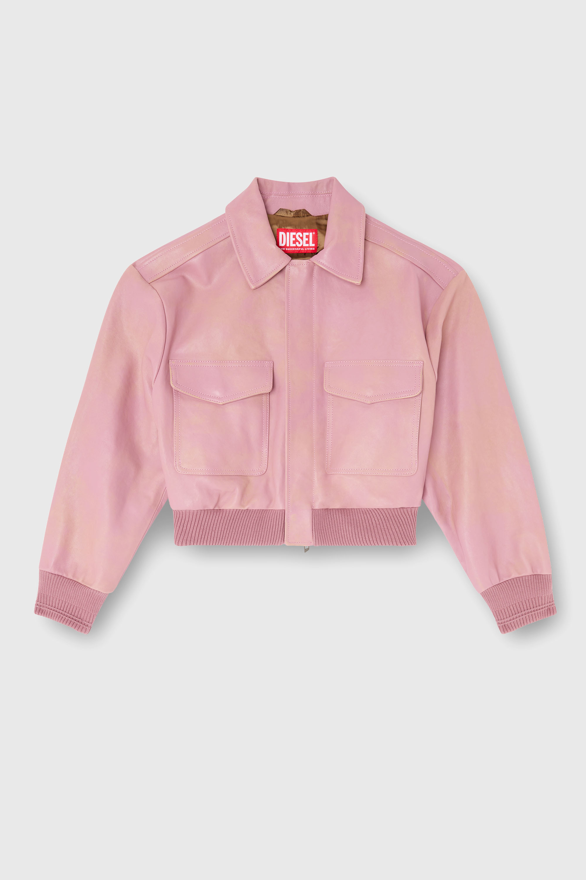 Diesel - L-AVIA, Blouson aviateur en cuir trait&eacute; Femme in Rose - 2