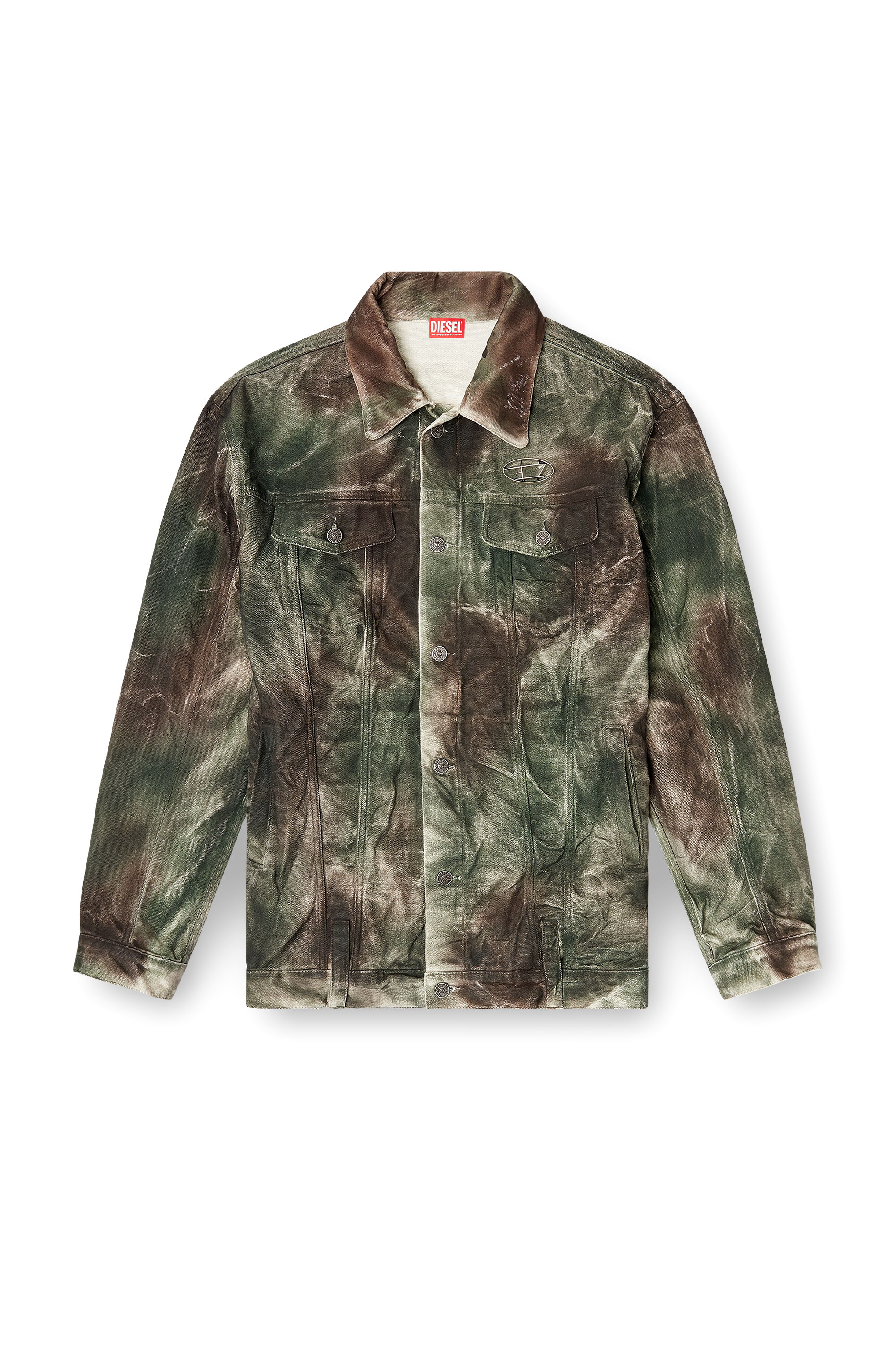 Diesel - J-THUG-JKT, Unisex Trucker-Jacke aus zerknittertem Camouflage-Canvas in Braun/Grün - 2