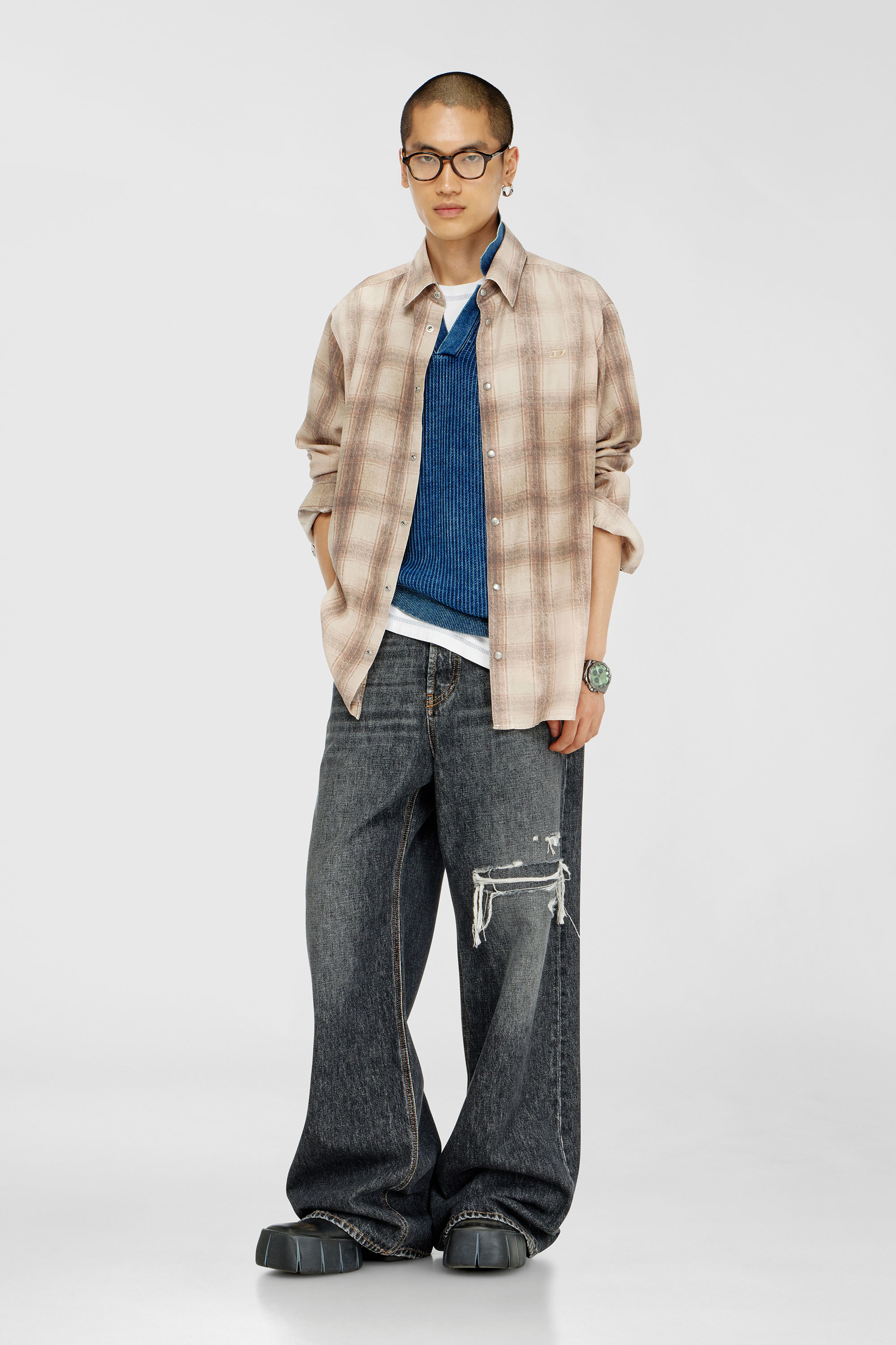Diesel - S-SIMPLY-JMCM, Camicia a quadri in tessuto fluido Uomo in Marrone - 1