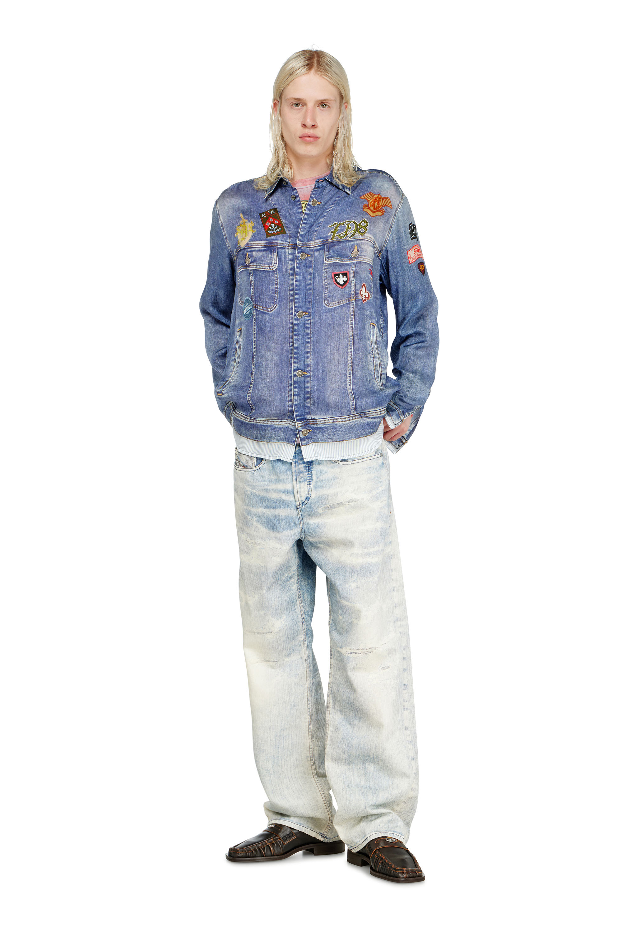 Diesel - S-SIMPLY-PATCH, Herren Satinhemd mit trompe-l'oeil denim-print in null - 1