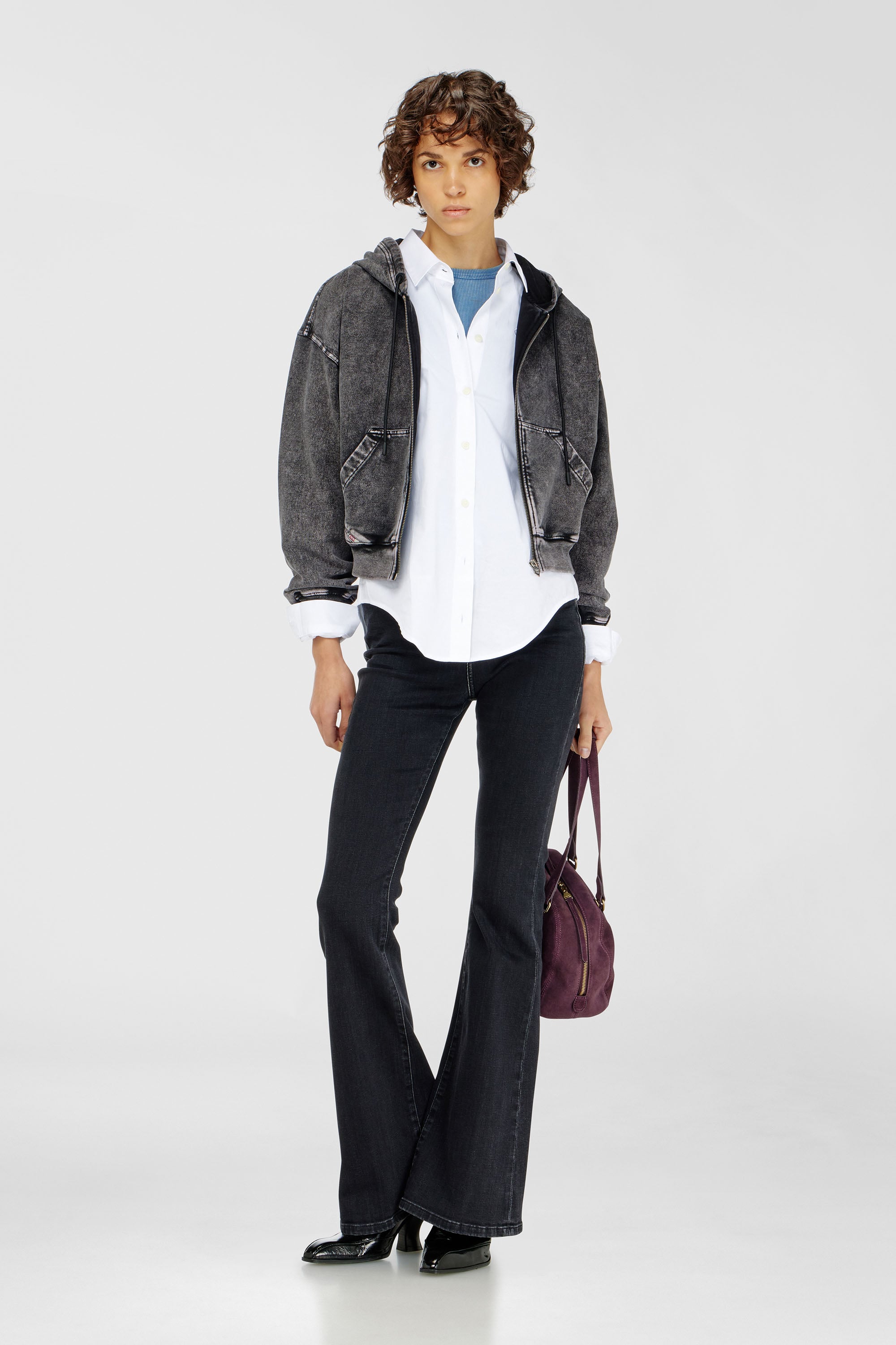 Diesel - F-ELYCY-AA2, Damen Hoodie mit Denim-Effekt in Dunkelgrau - 2