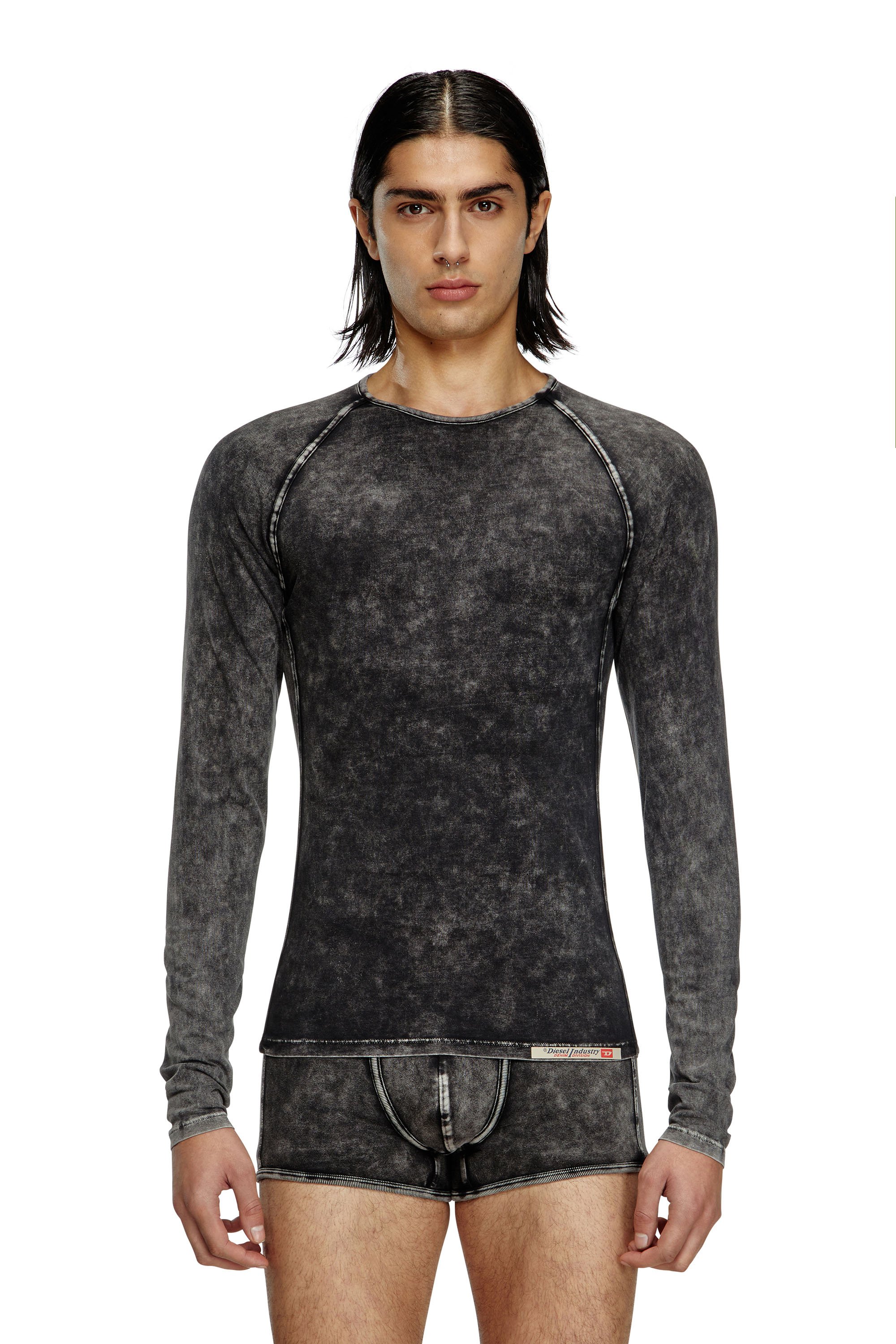 Diesel - EFREM-DNM, T-shirt a maniche lunghe effetto denim Uomo in Nero - 1