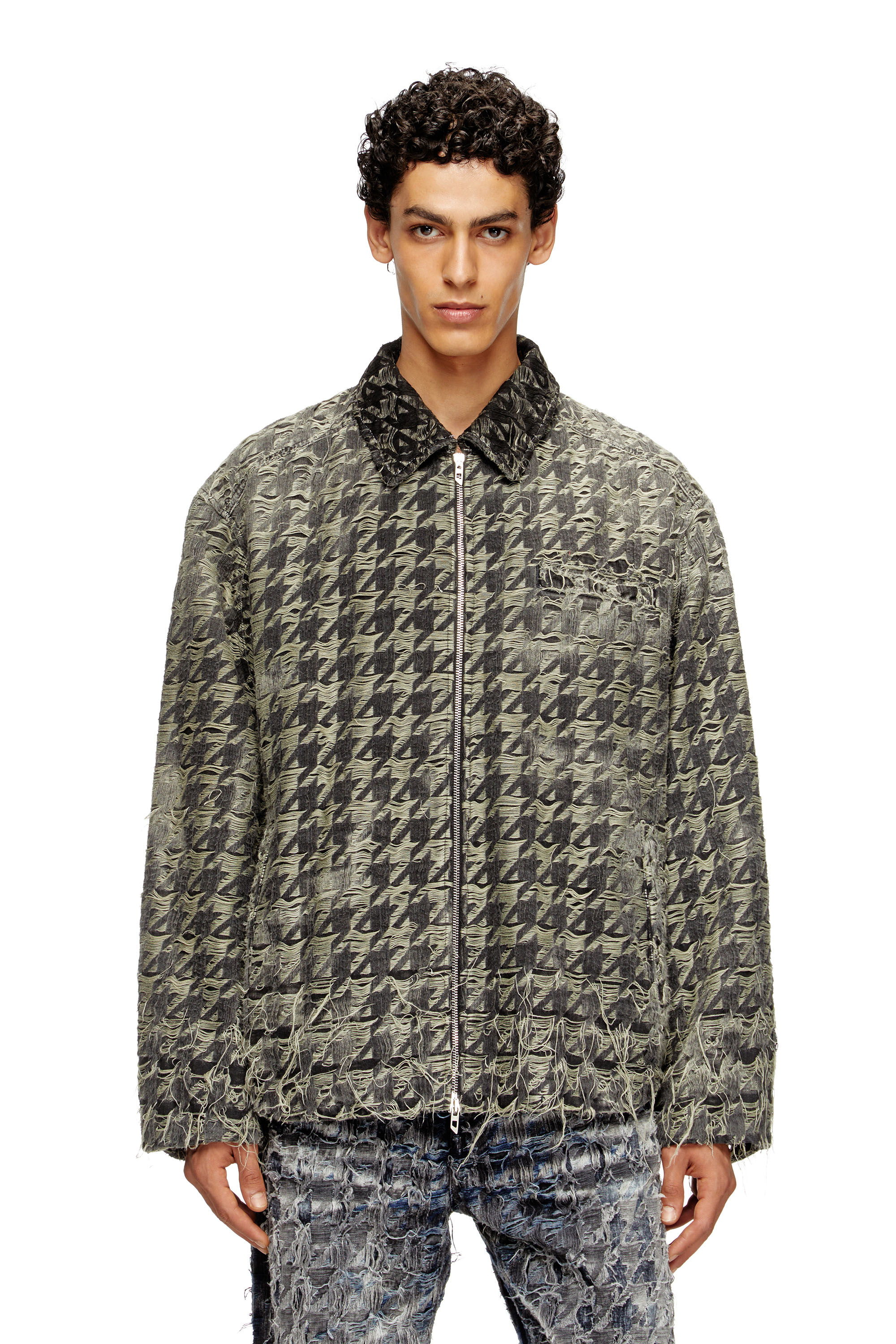 Diesel - D-ELMO-FSH, Herren Jacke aus Jeansgewebe mit Hahnentritt-Muster in Schwarz - 1