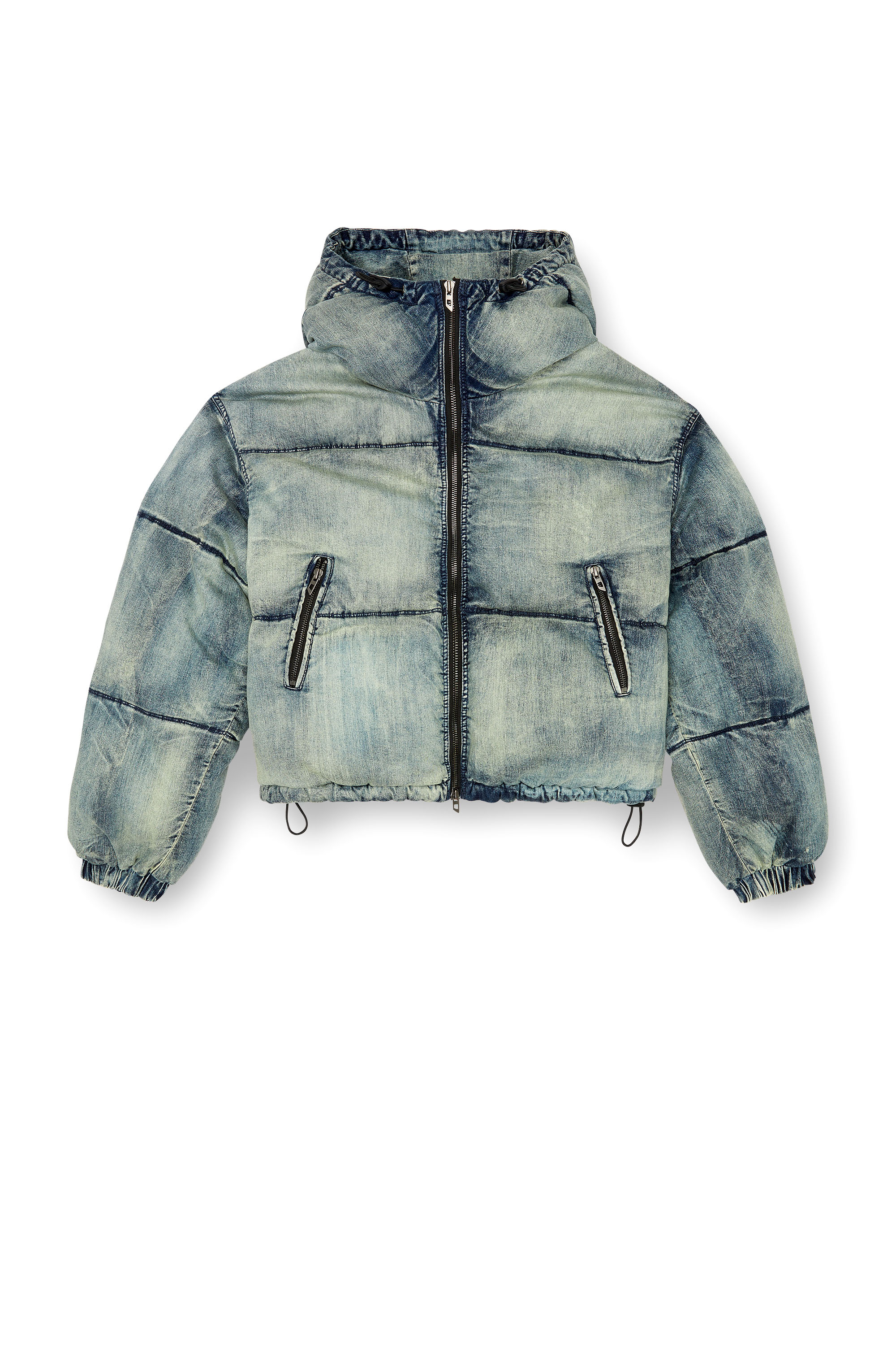 Diesel - W-AVES, Doudoune crop à capuche en denim Femme in Bleu - 3