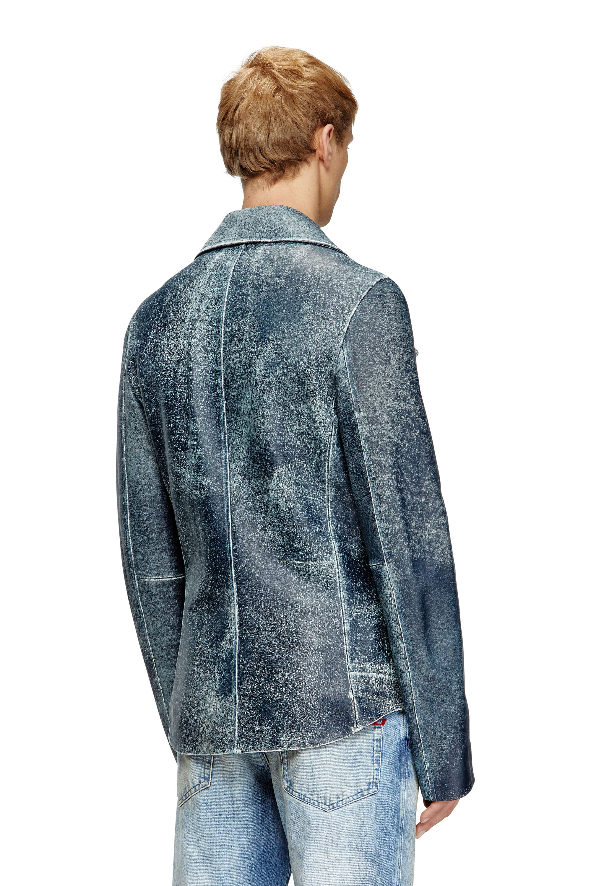 Diesel - L-WERNER, Veste en cuir traité façon denim Homme in Bleu - 4