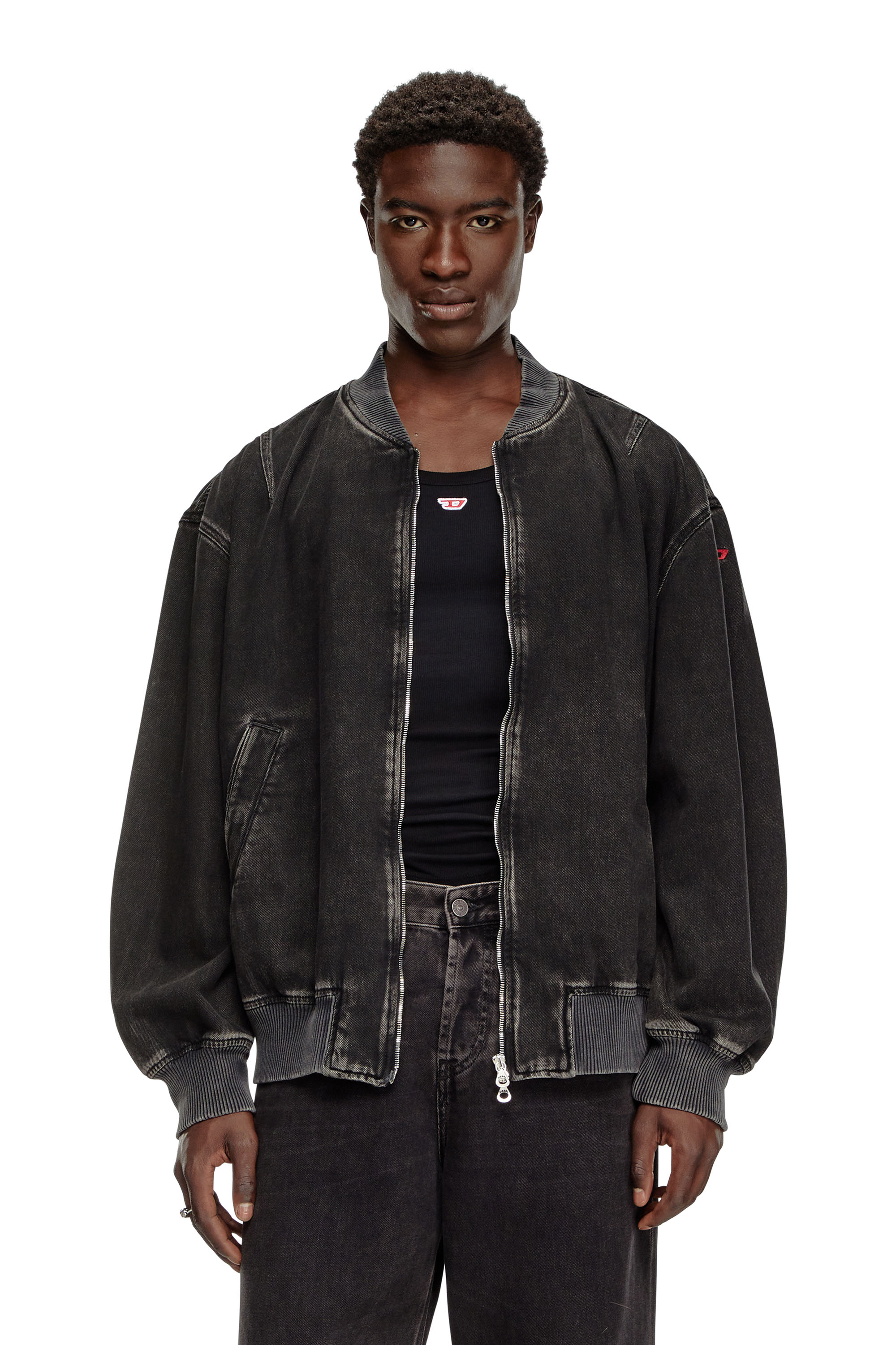 Diesel - D-VINZ, Herren Bomberjacke aus Denim in cleaner Waschung in Schwarz - Image 1