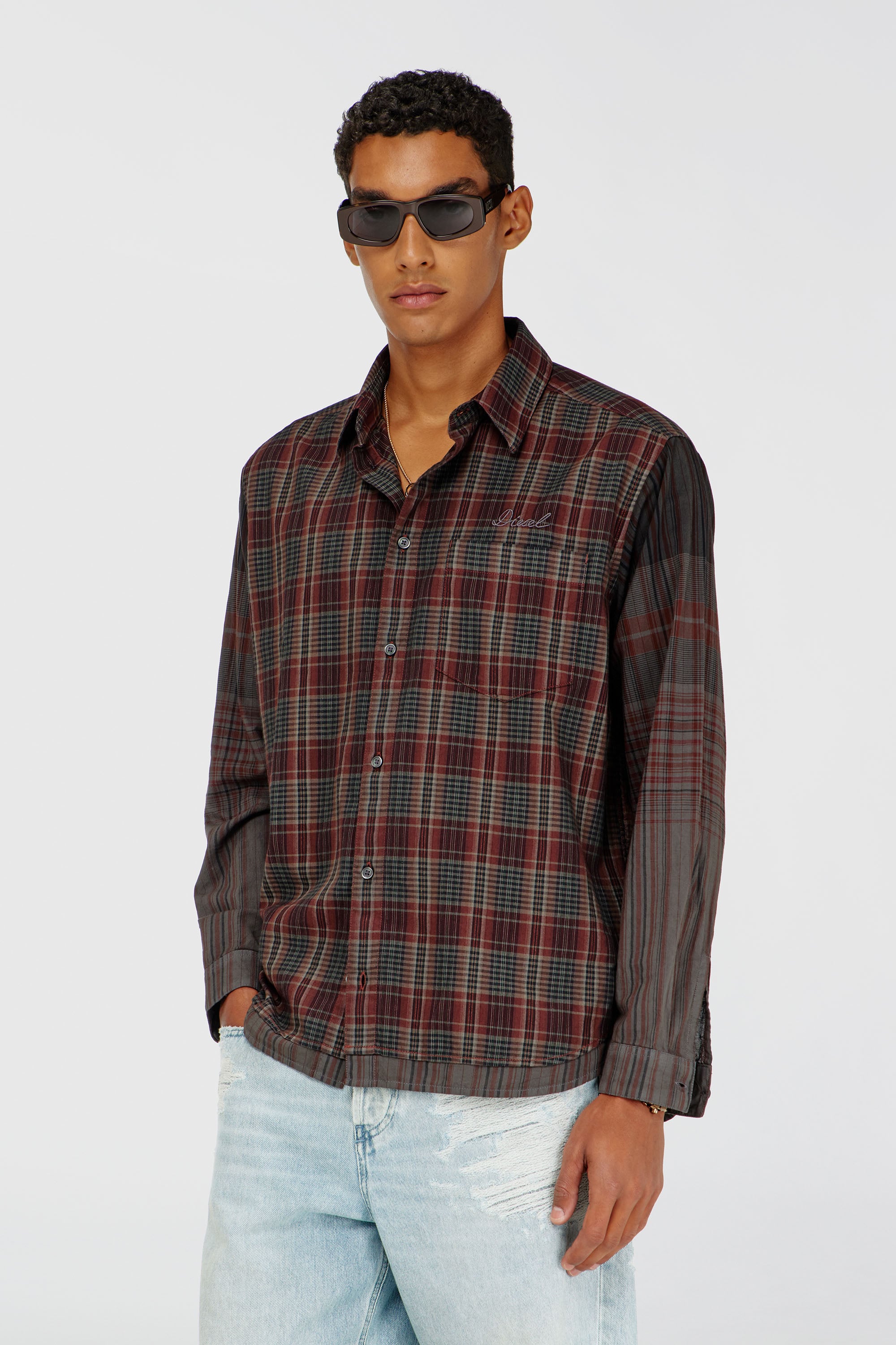Diesel - S-TEN, Camicia in flanella a quadri metallizzati Uomo in Multicolor - 1