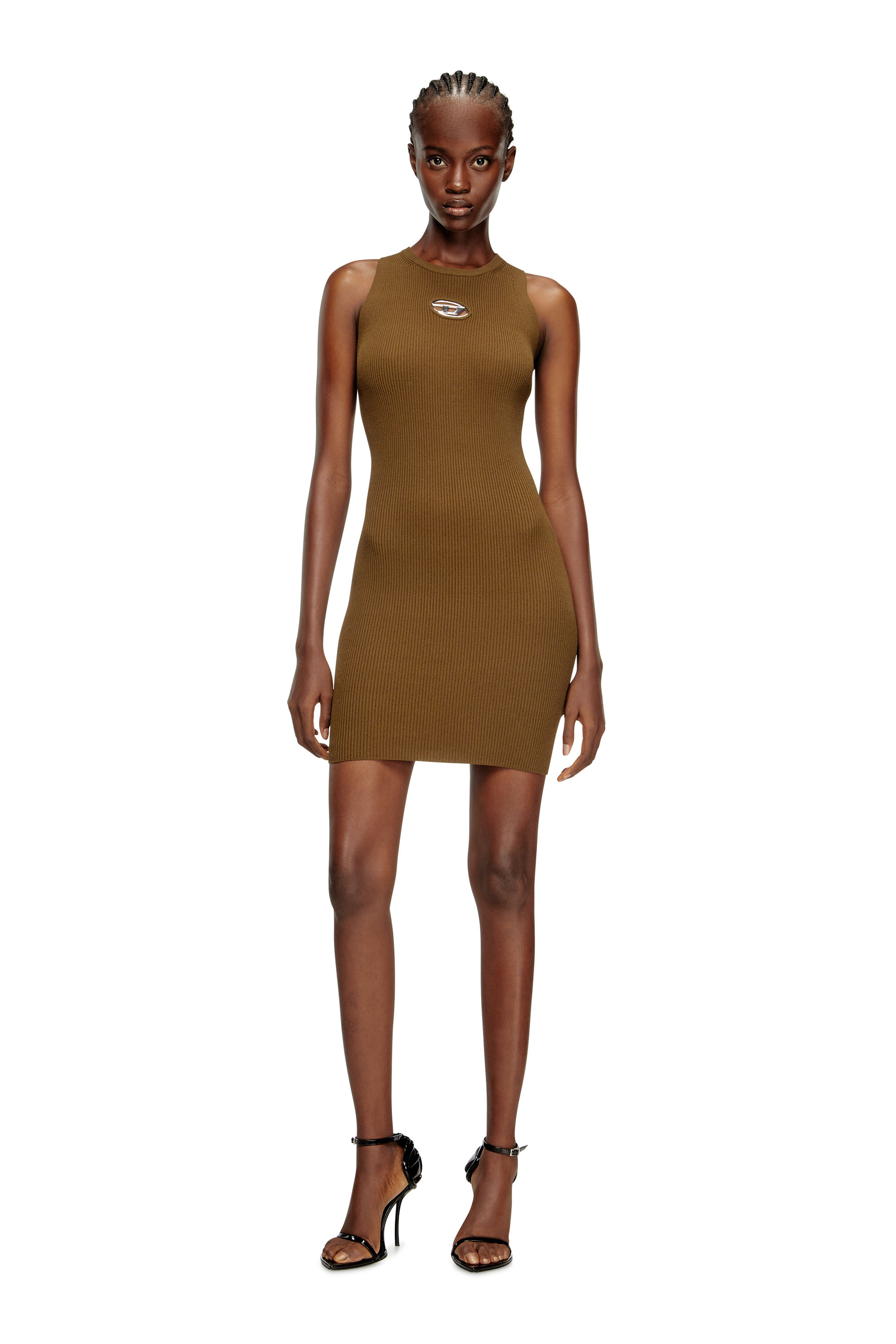 Diesel - M-CADDIX, Robe sans manches en maille côtelée Femme in Marron - 3