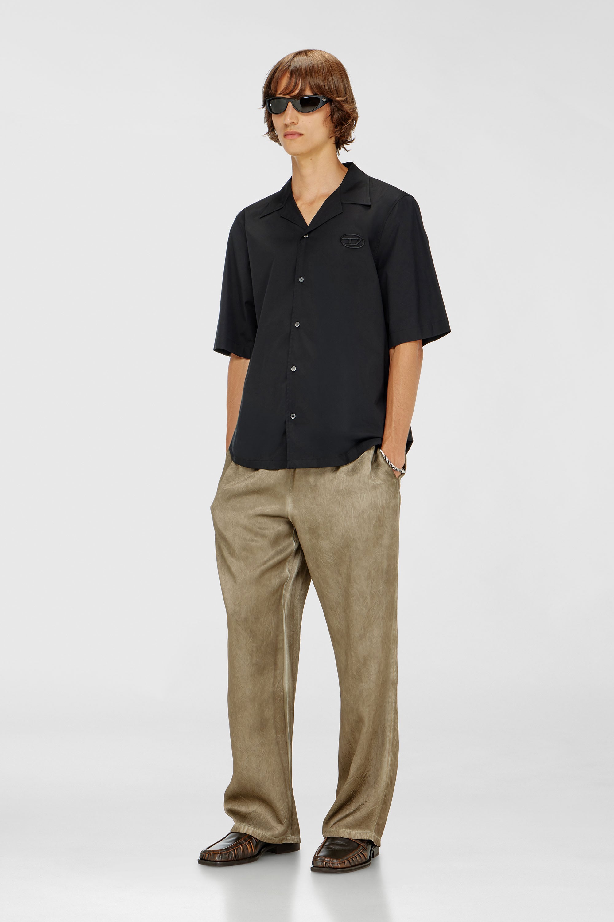 Diesel - S-MAC-GSBH, Camicia in popeline elasticizzato con ricamo Oval D Uomo in Nero - 1
