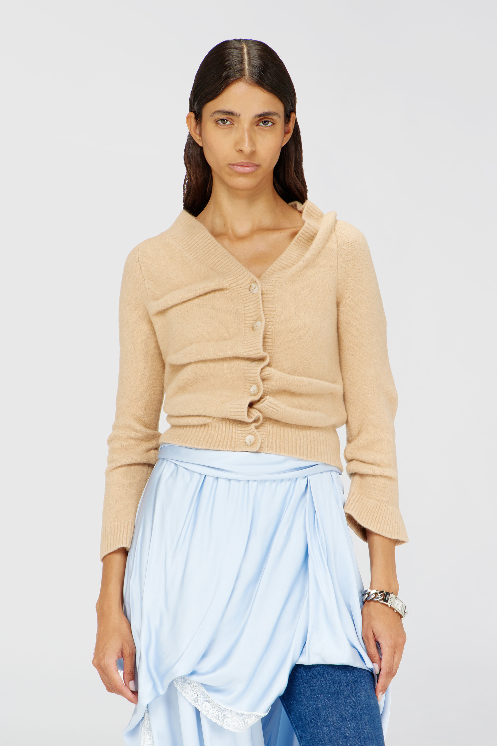 Diesel - M-AVA, Cardigan court en maille bouillie froiss&eacute;e Femme in Beige - 2