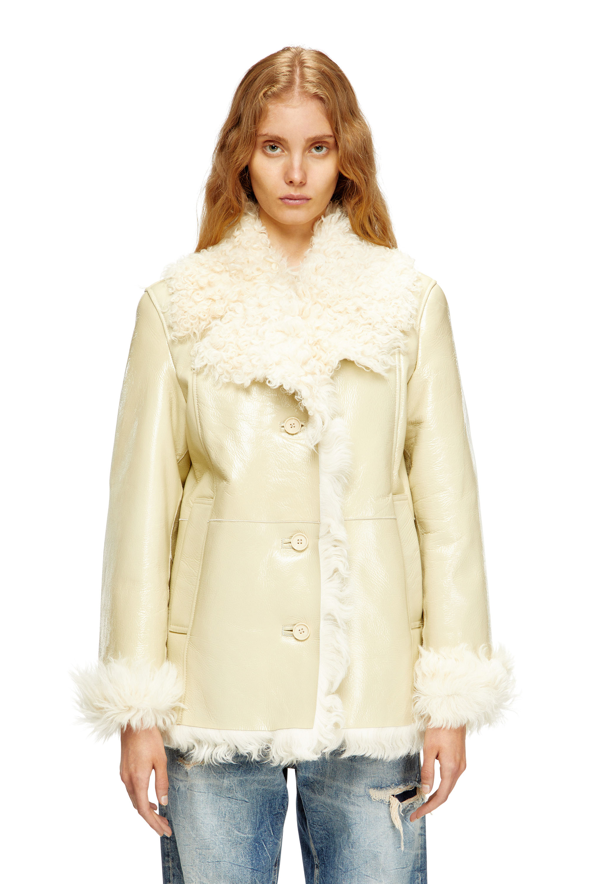 Diesel - L-ACONIC, Giacca in shearling verniciato Donna in Beige - 1