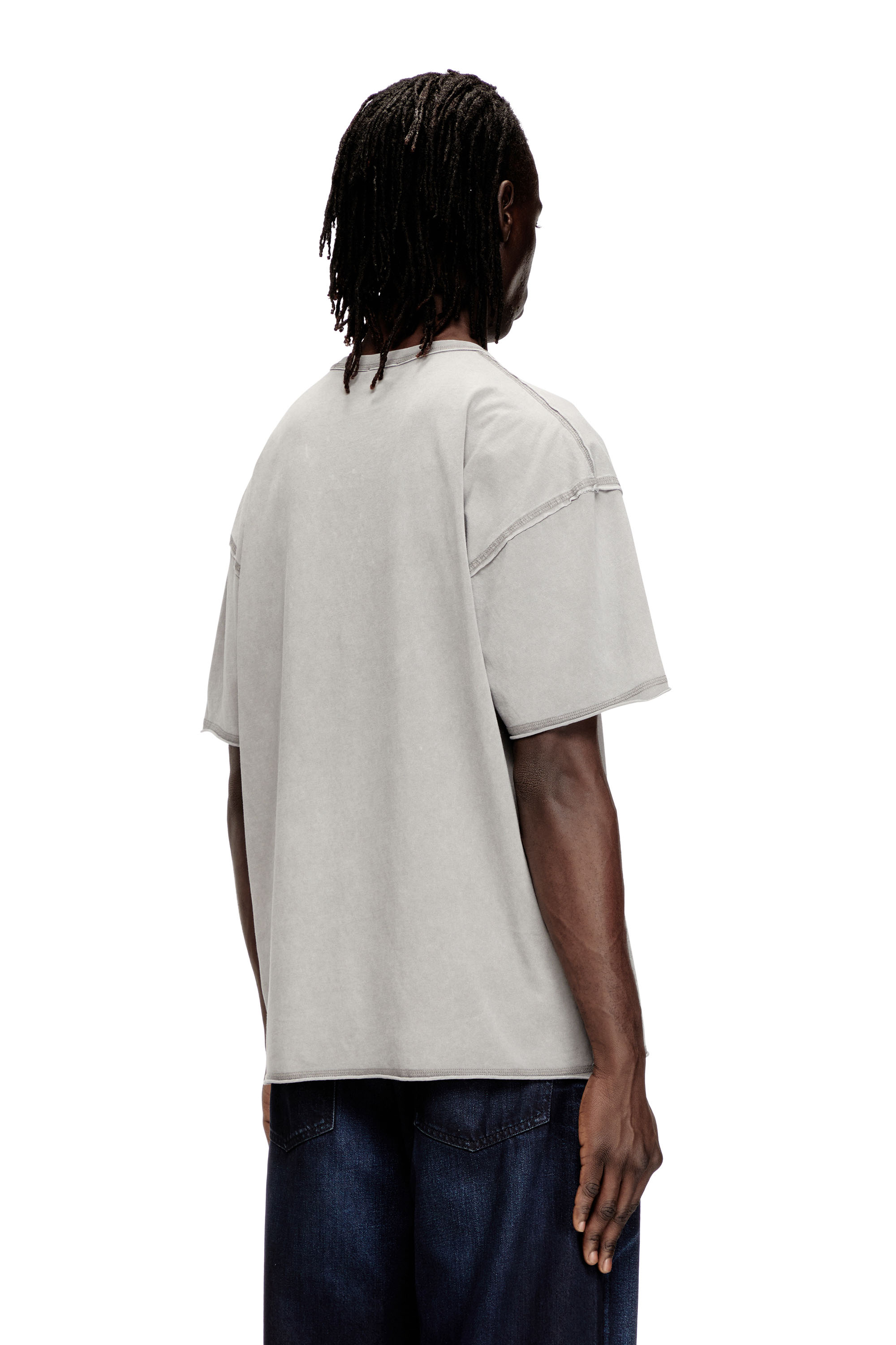 Diesel - T-RAWBOXT, Herren T-Shirt mit appliziertem Logo und rohem Rand in Hellgrau - 3