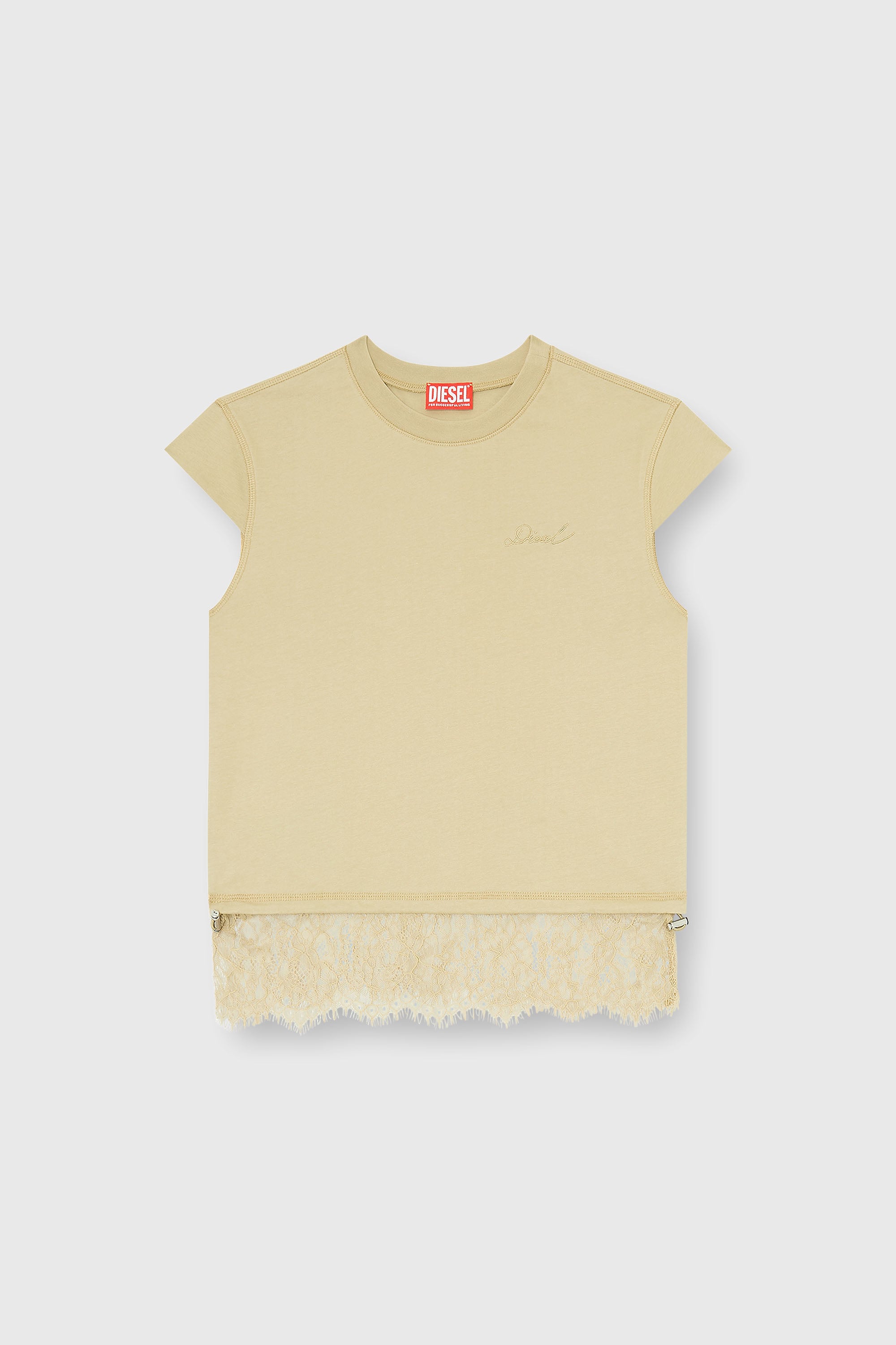 Diesel - T-LUNA, T-shirt in jersey con orlo in pizzo Donna in Beige - 2