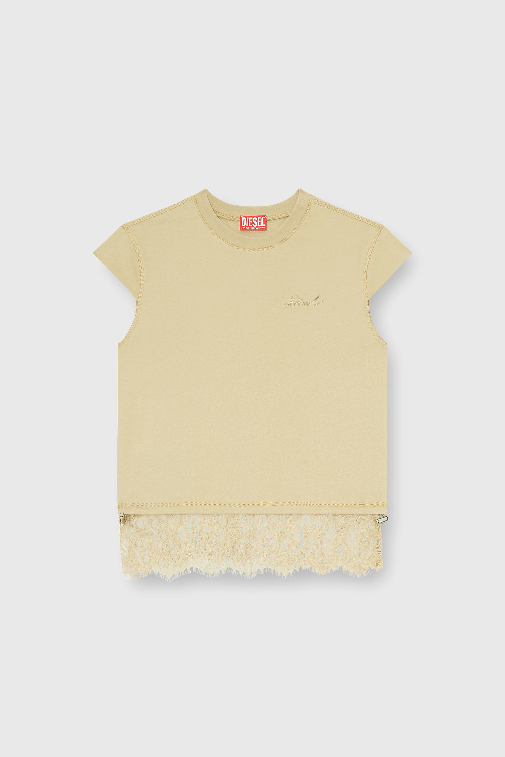 Diesel - T-LUNA, T-shirt en jersey avec ourlet en dentelle Femme in Beige - 2