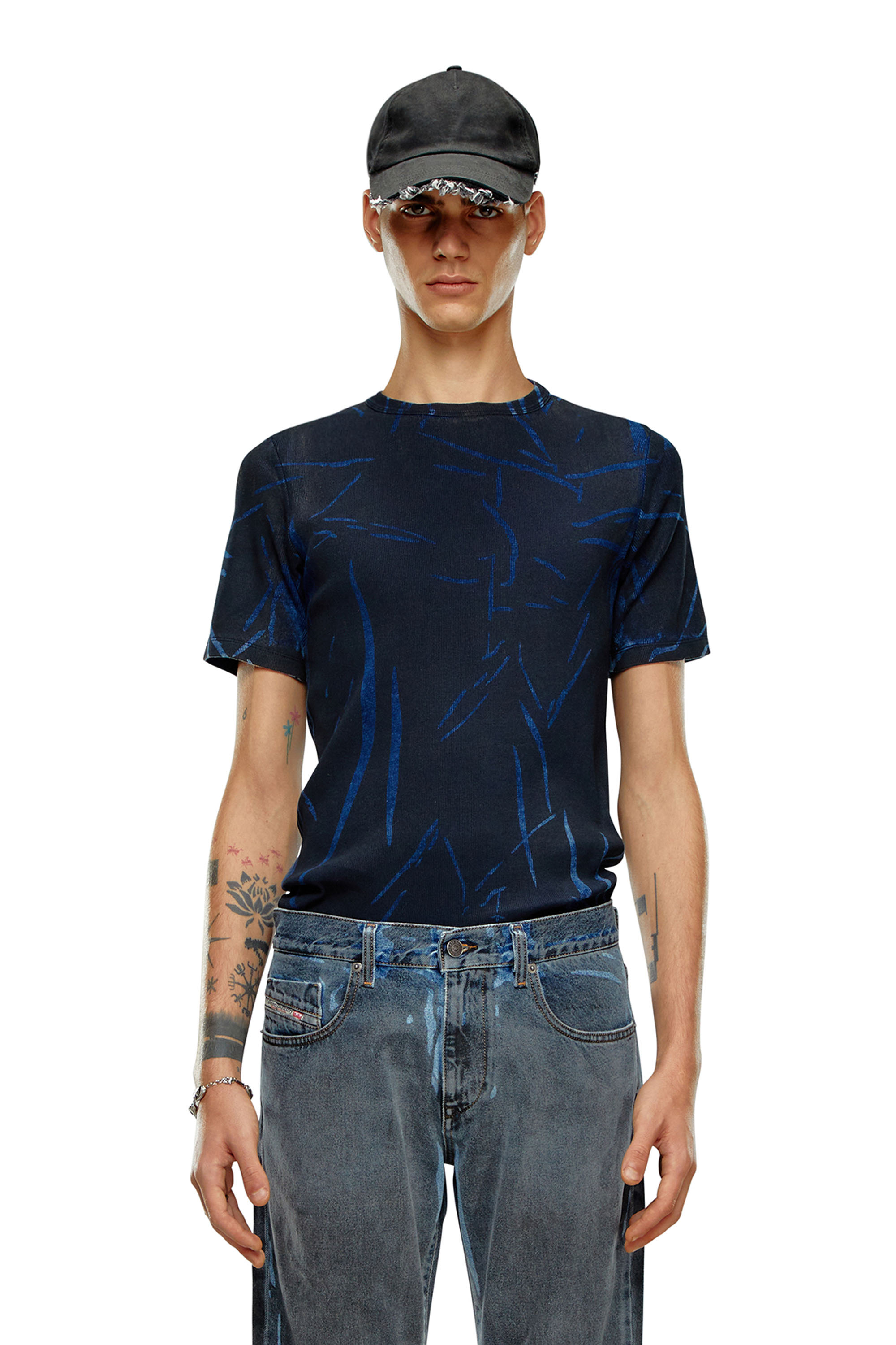 Diesel - DTO-D-RIBBER, Homme T-shirt avec imprimé effet froissé in Bleu - Image 1
