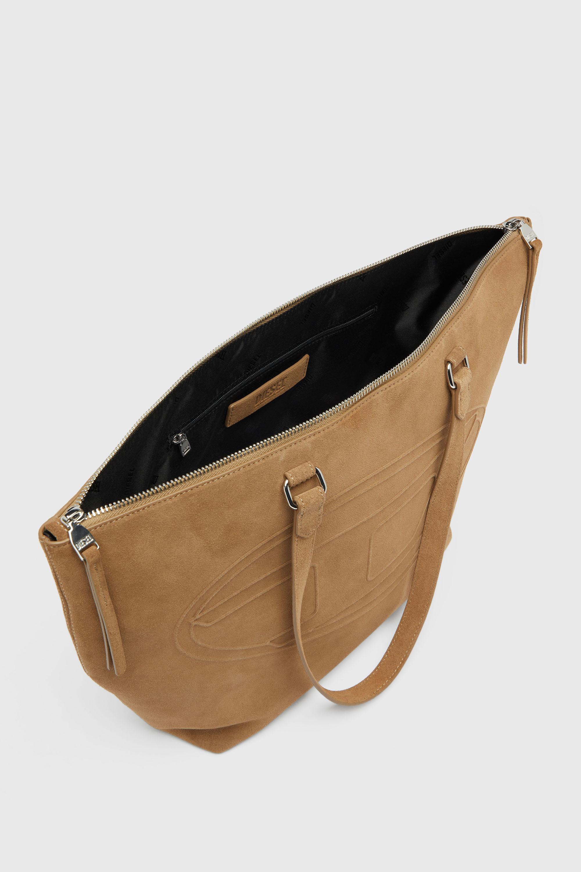 Diesel - 1DR DOME TOTE E/W, 1DR Dome - Borsa tote scamosciata con Logo Oval D Unisex in Marrone - 4