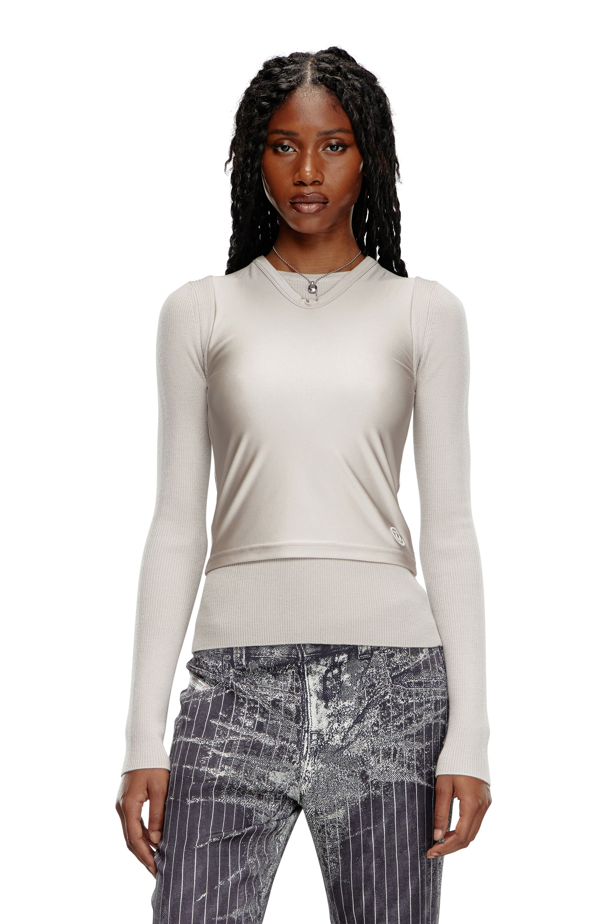 Diesel - M-ROSEL, Top in lana con layering Donna in Grigio - 1