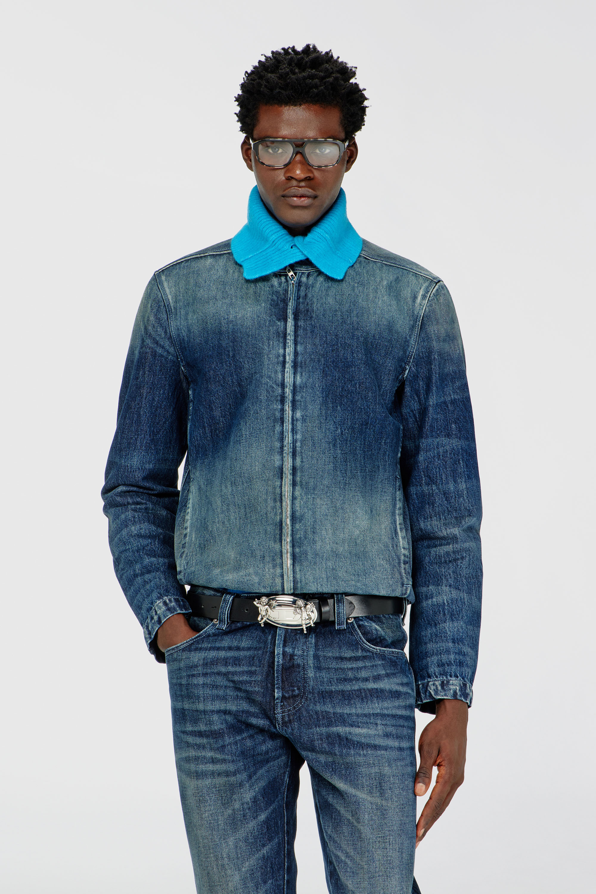 Diesel - D-GLORY-FSJ, Herren Jeansjacke im Biker-Stil aus denim in Mittelblau - 1
