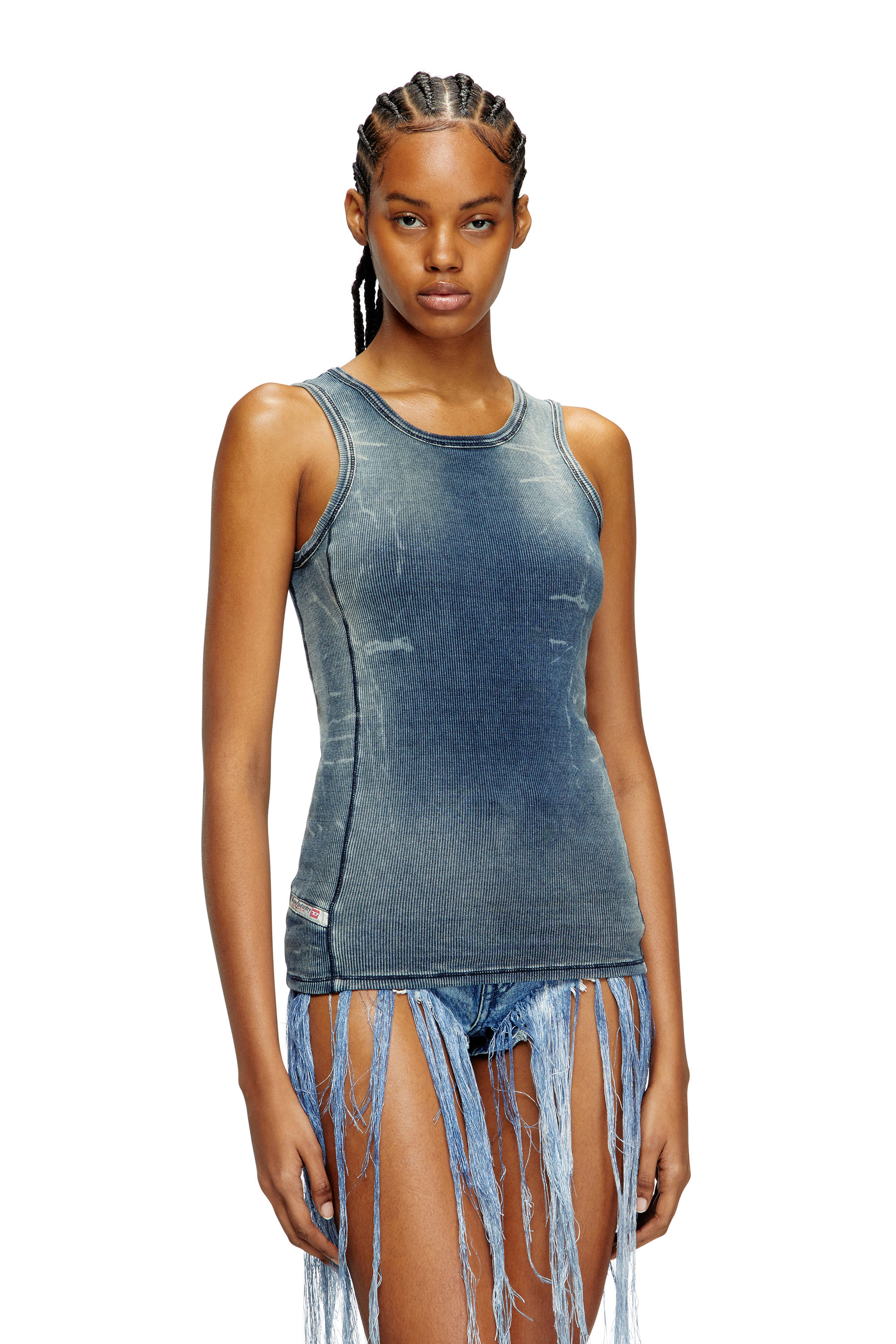 Diesel - T-GO, Tank top a coste con denim trompe l'oeil Unisex in Blu - 1