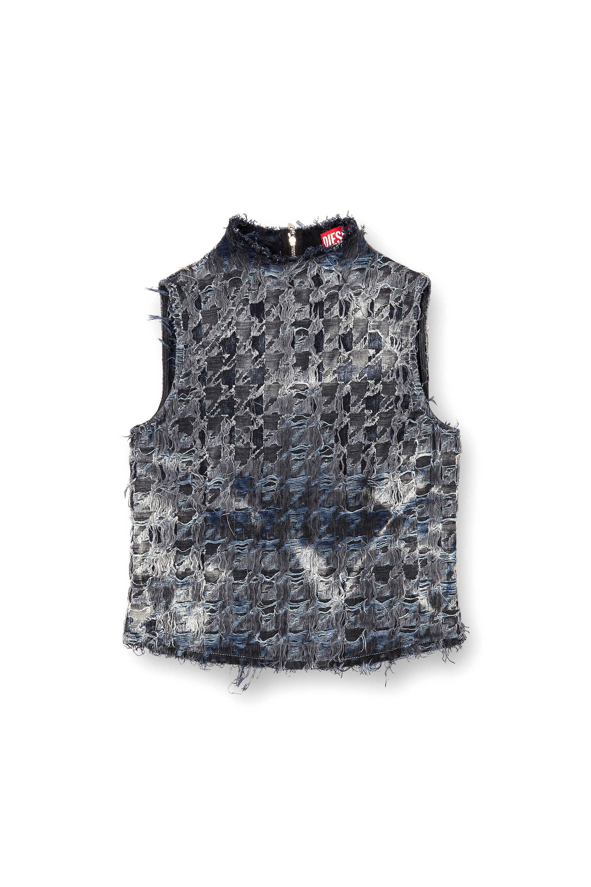 Diesel - DE-TAPI-FSH1, Damen Ärmelloses Oberteil aus Hahnentritt-Batik-Denim in Schwarz - 3