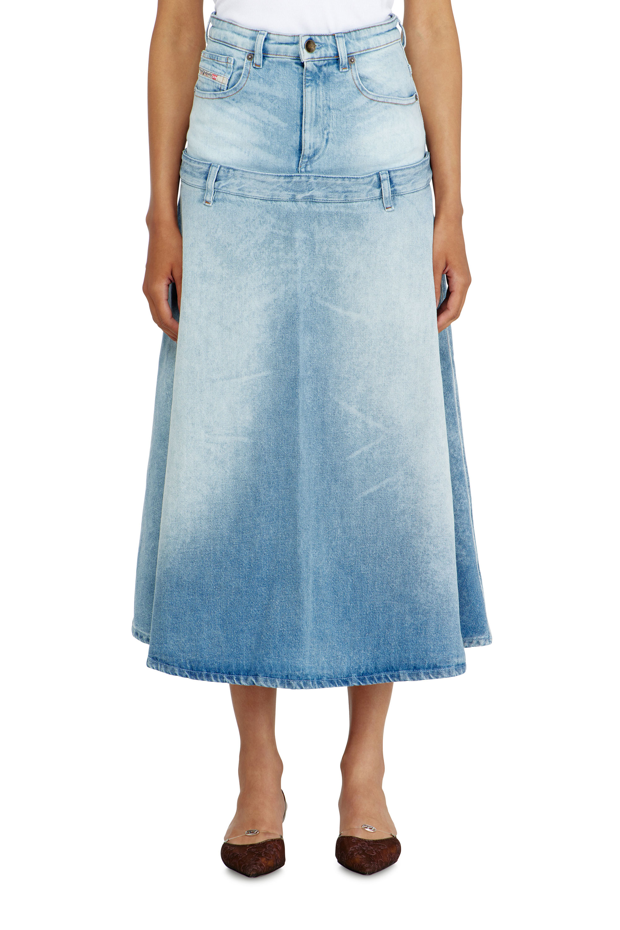 Diesel - DE-VORYA-S, Jupe en denim &agrave; design superpos&eacute; Femme in Bleu - 3