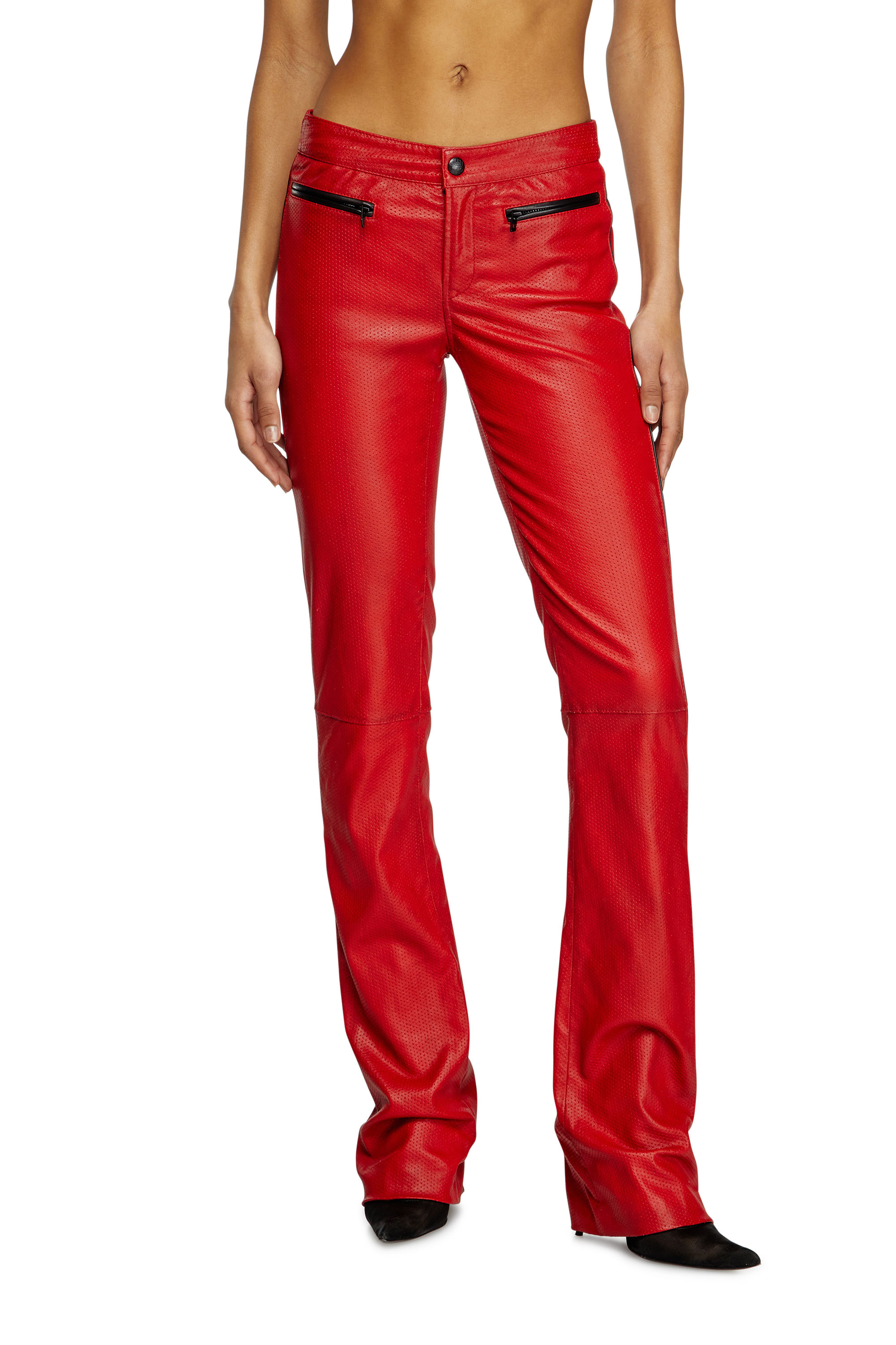 Diesel - L-INSEY, Damen Bikerhose aus perforiertem Stretch-Leder in Rot - 2