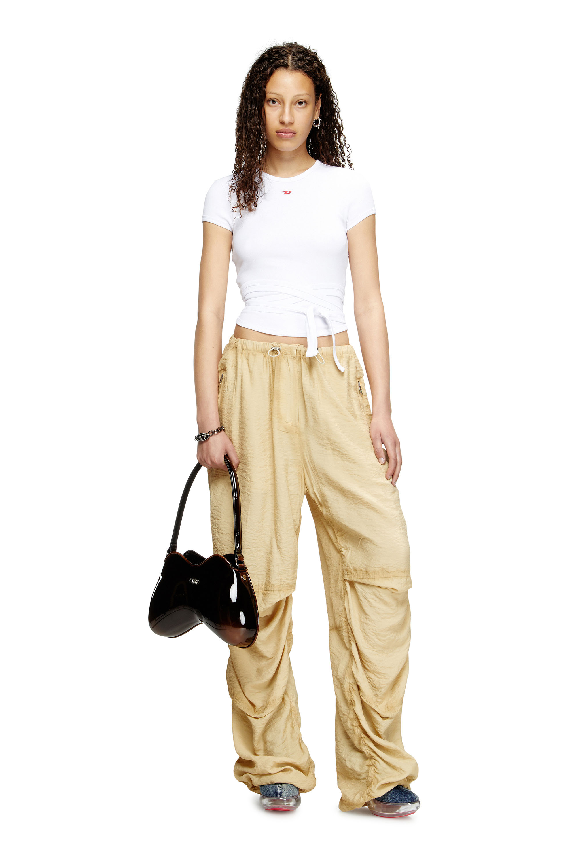 Diesel - T-BUNNY-TAIL, T-shirt con lacci incrociati Donna in Bianco - 1