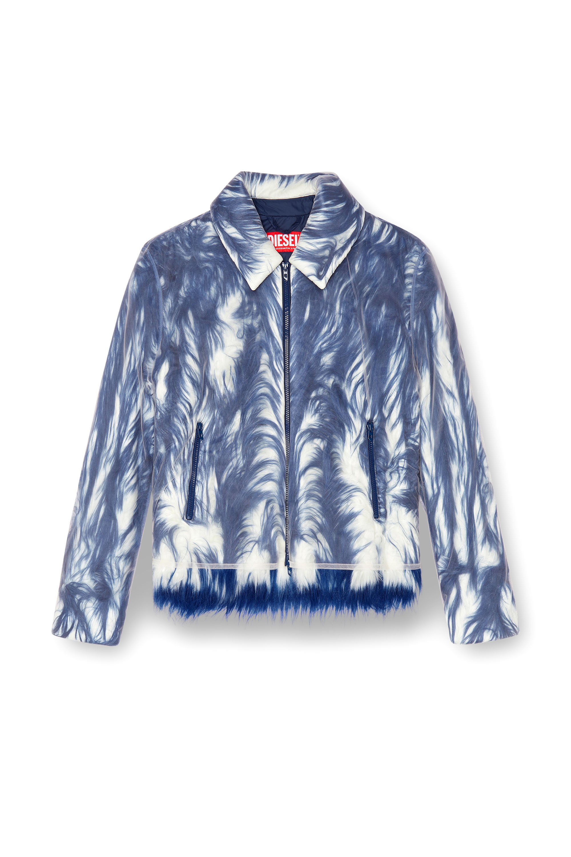 Diesel - W-WOUFY, Veste duveteuse avec superposition de tulle transparent Homme in Bleu - 3