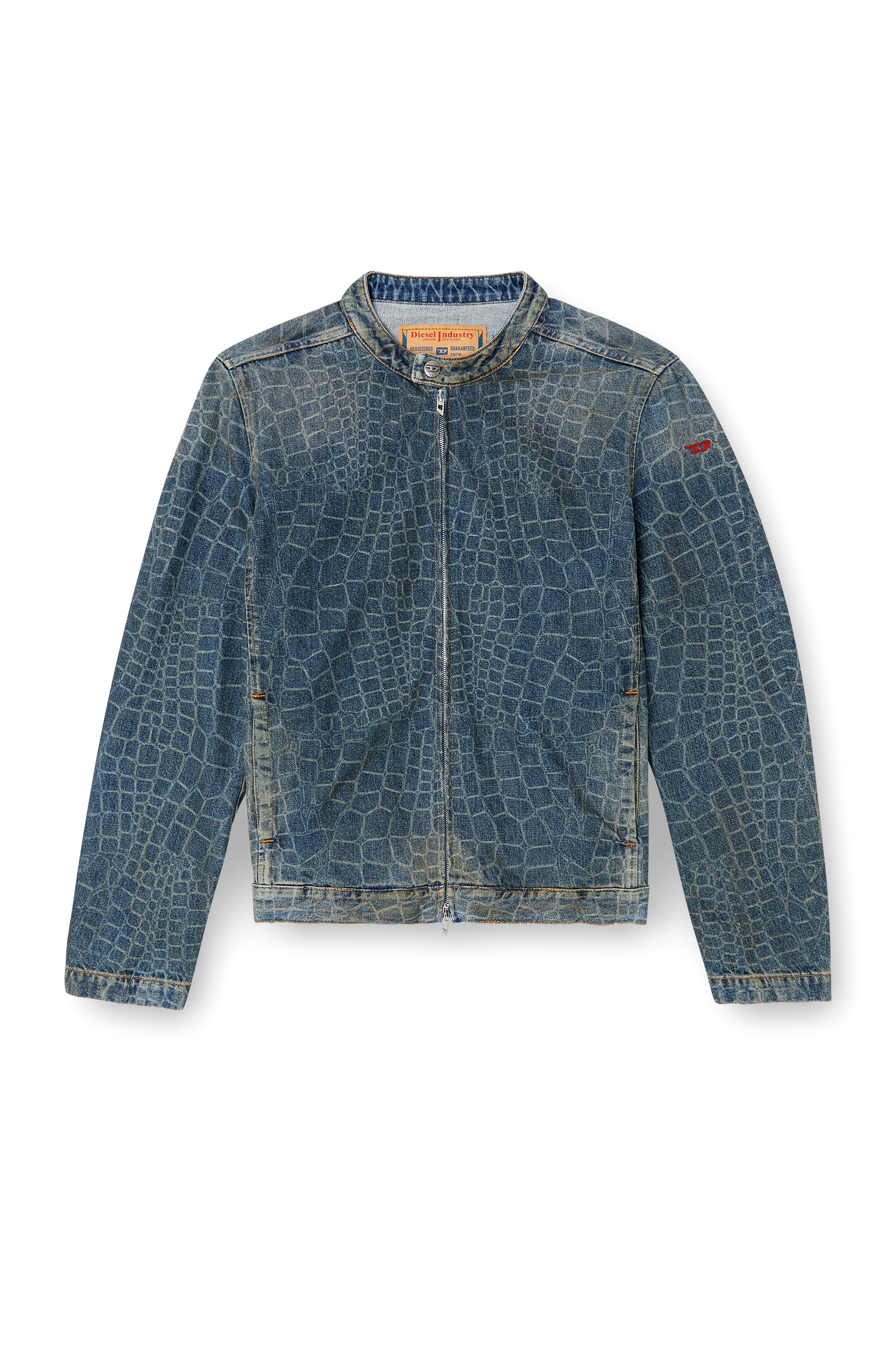 Diesel - CL-D-GLORY-SNAKE, Veste biker en denim avec imprimé serpent Homme in Bleu - 3