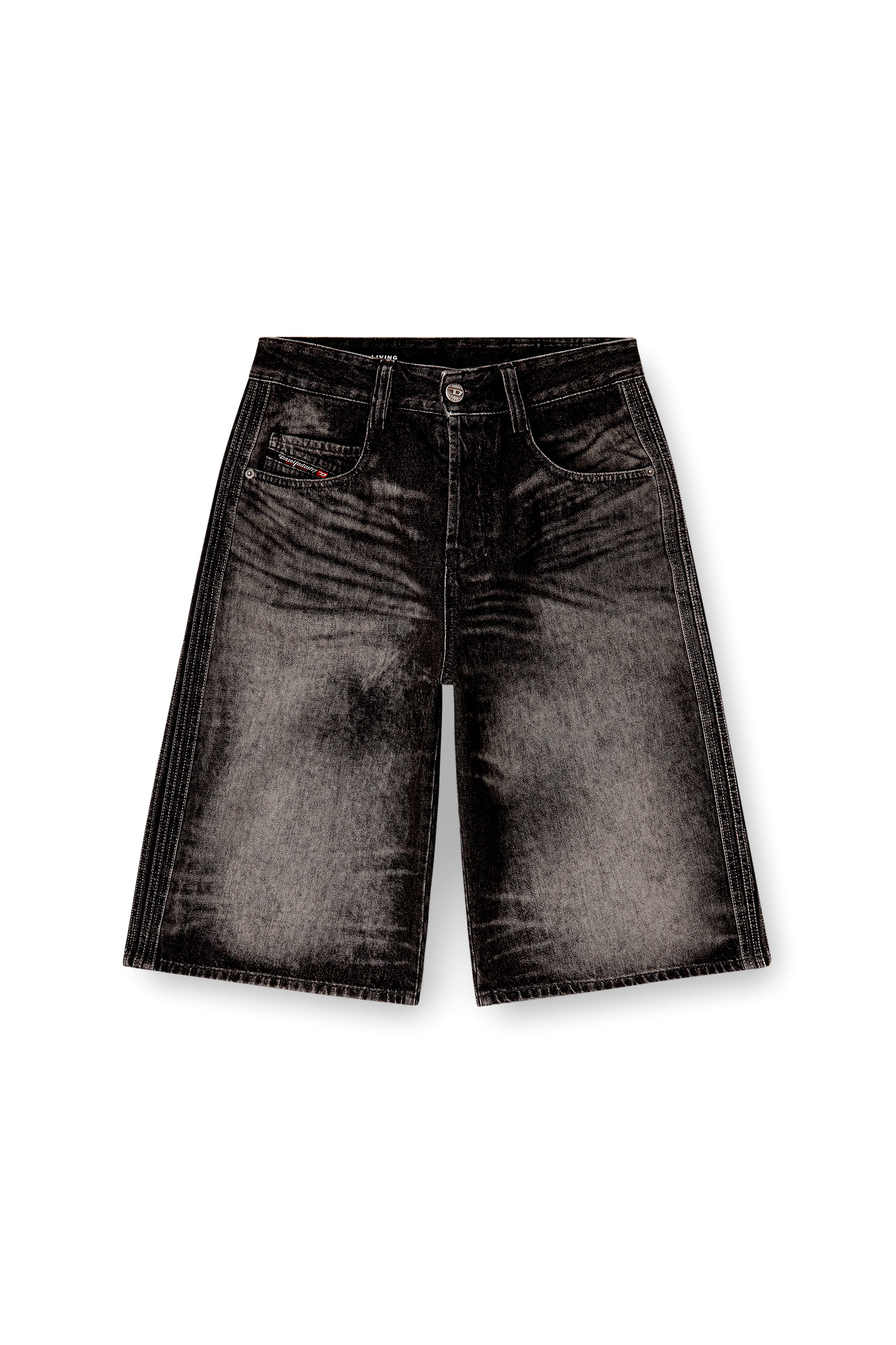 Diesel - D-ENIM-M-SHORT-S, Bermuda lunghi in denim di cotone e canapa trattato Unisex in Nero - 3