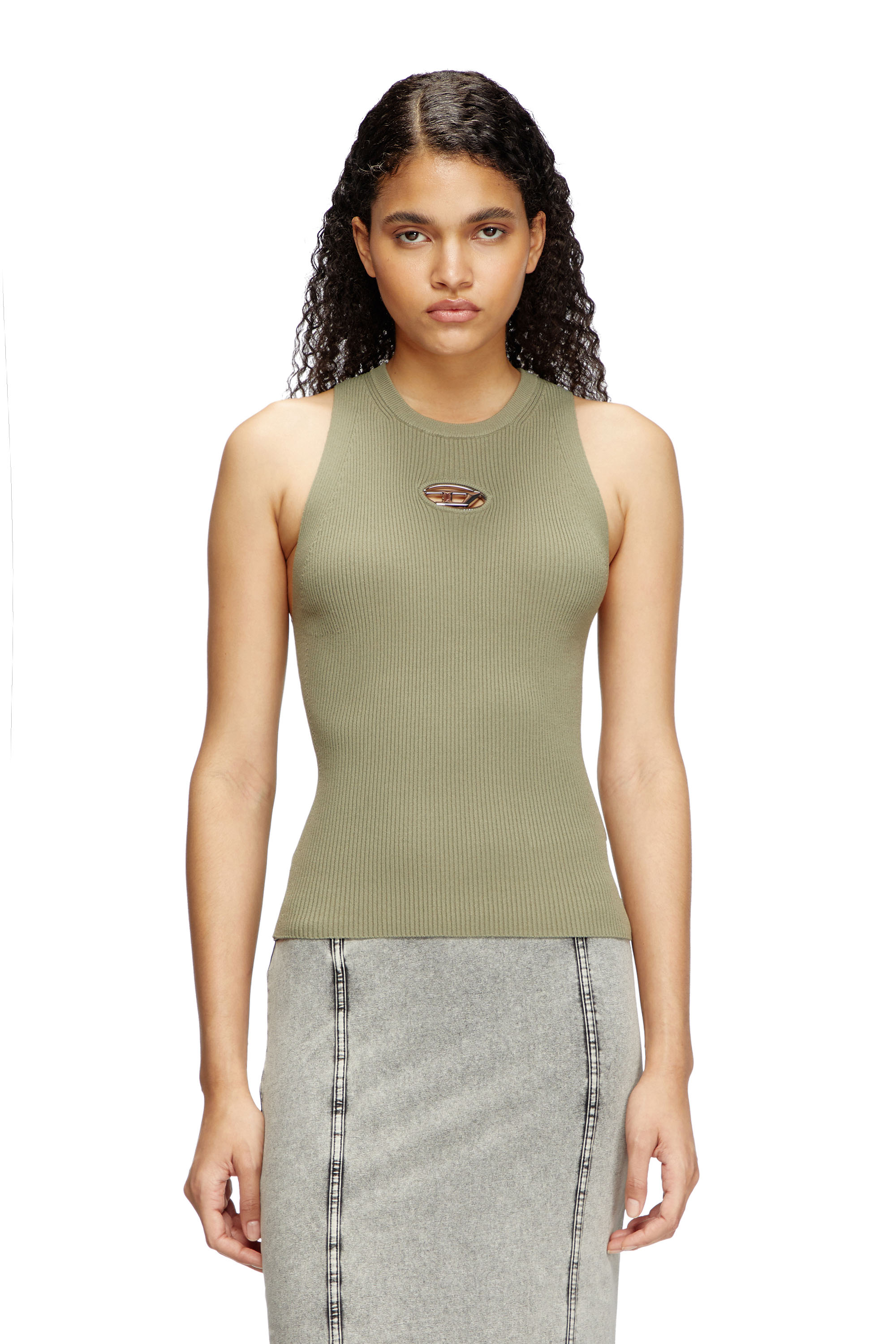 Diesel - M-CADDIX-TOP, Top a coste con logo piccolo Donna in Verde - 1