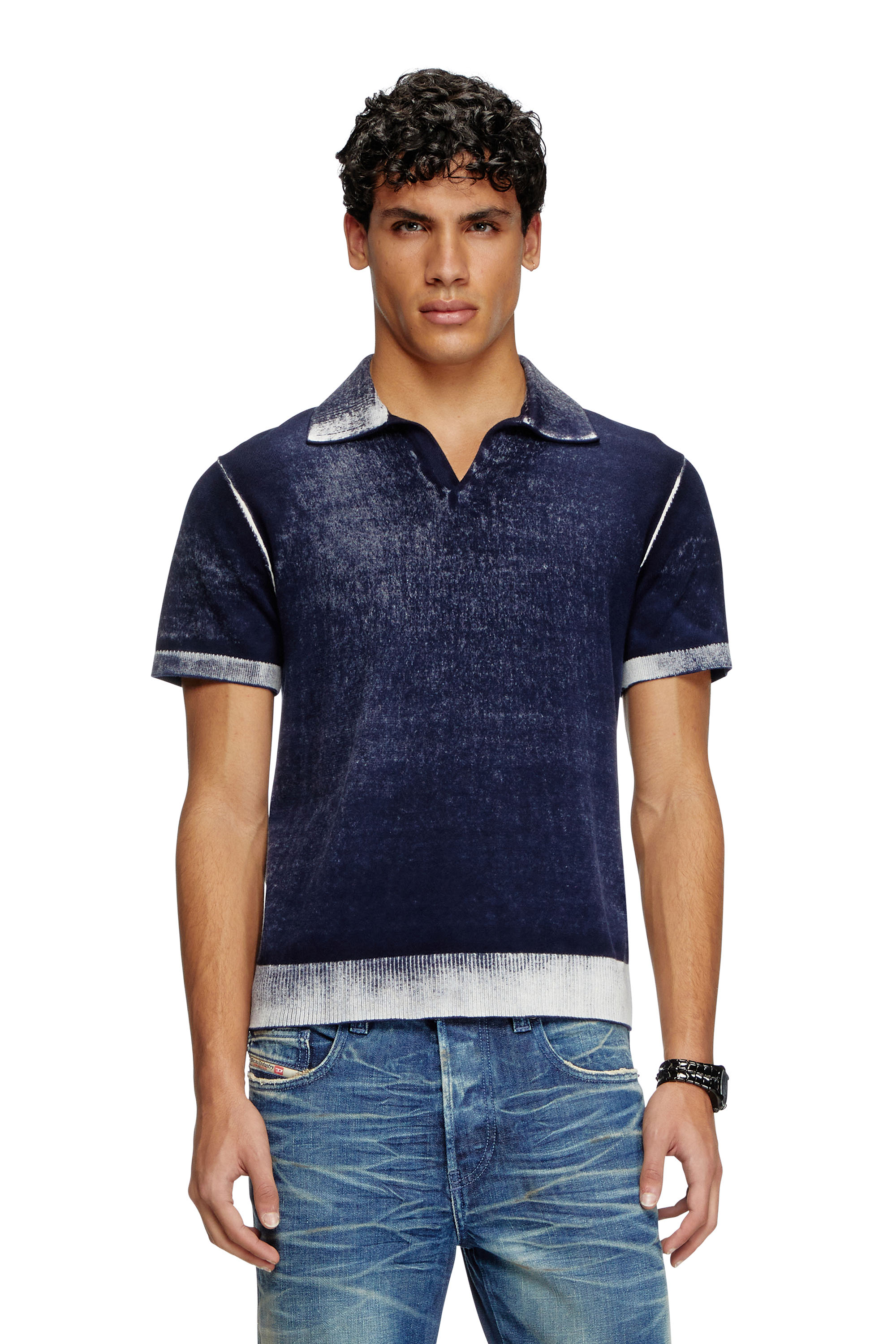 Diesel - K-LORENZO-SS, Herren Kurzarm-Polo-Pullover mit Reverse-Print in Blau - 1