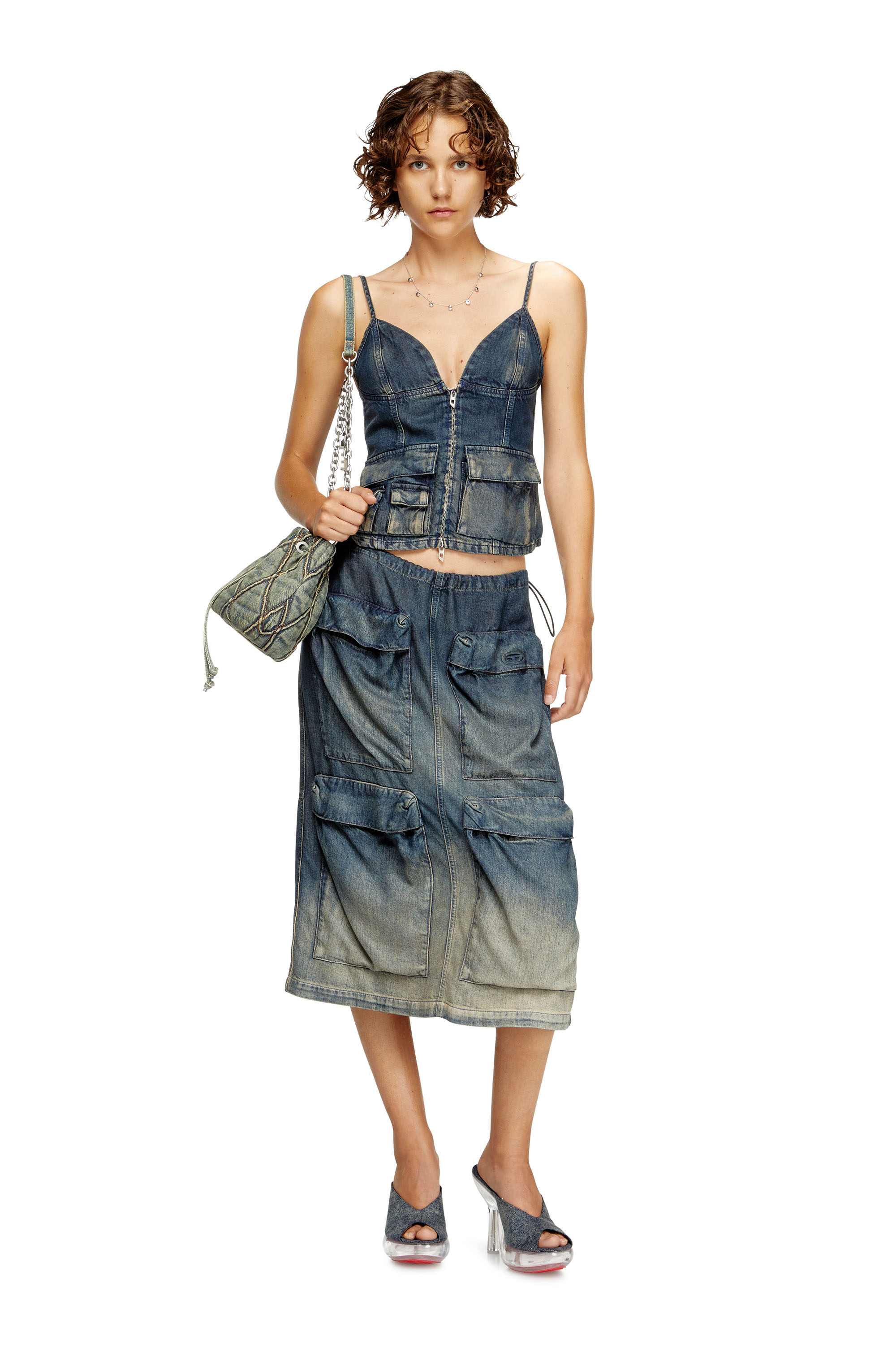 Diesel - DE-MELLIS-S, Top in denim fluido dégradé Donna in Blu - 2
