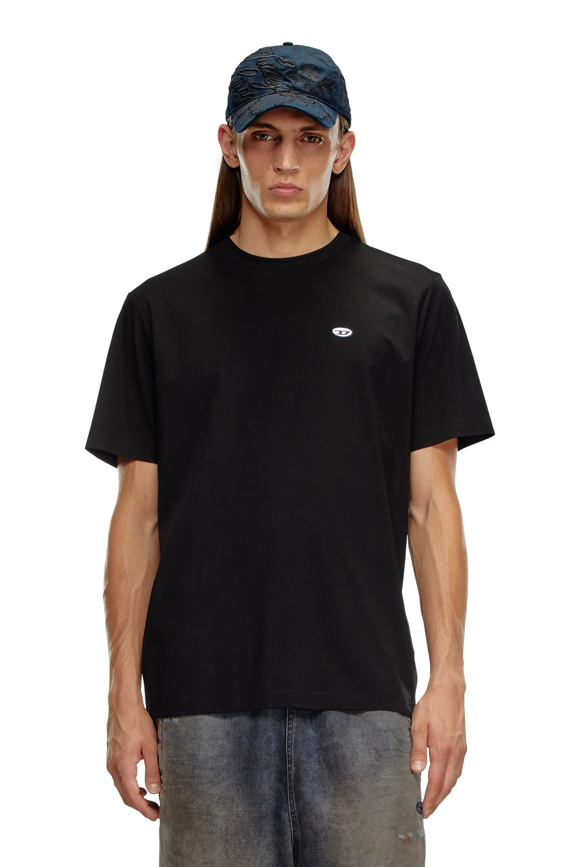 Diesel - T-JUST-DOVAL-PJ, T-shirt con patch oval D Uomo in Nero - 1