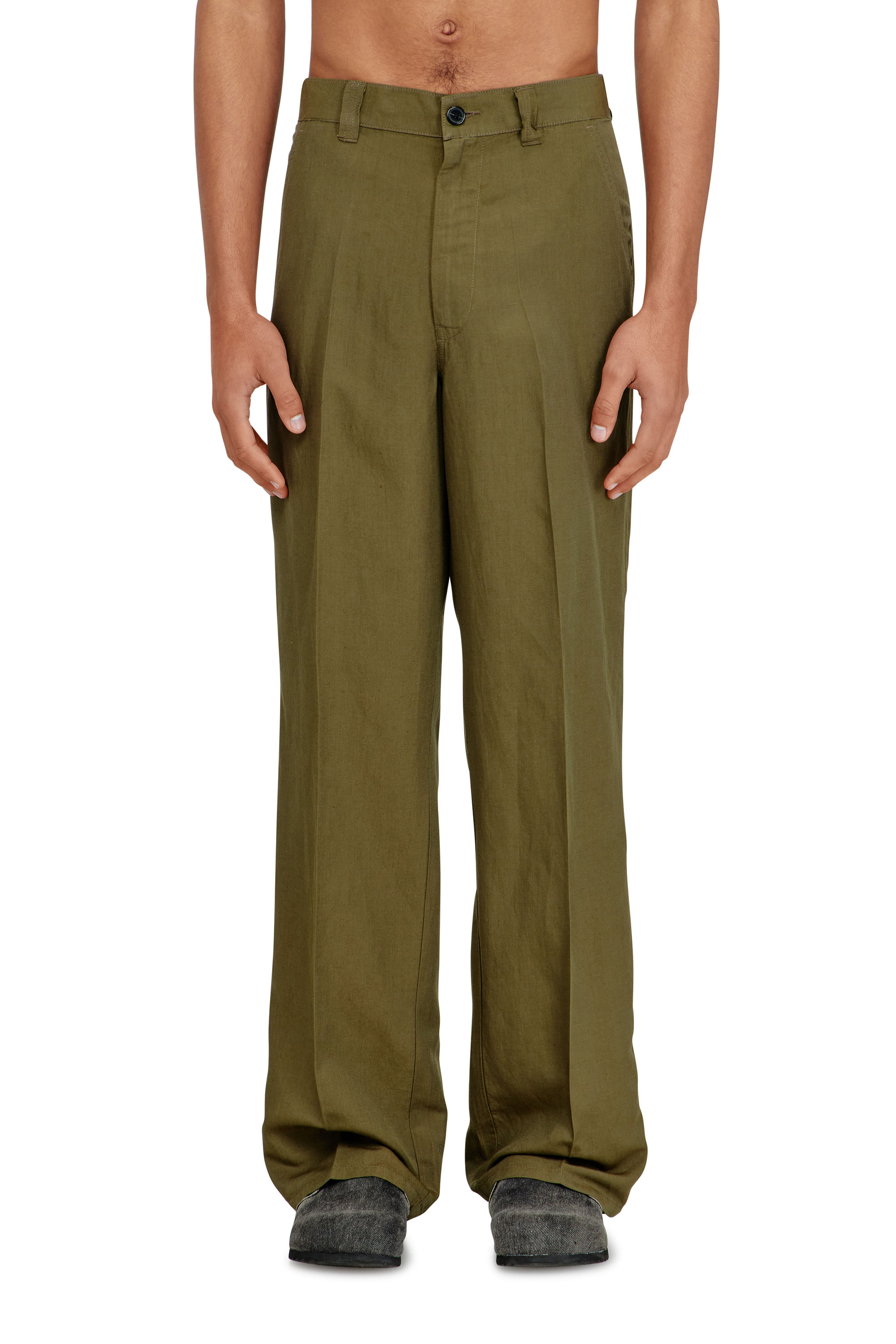 Diesel - P-HANT-CHINO-PGBS, Pantaloni in misto lino a gamba larga Uomo in Verde - 1