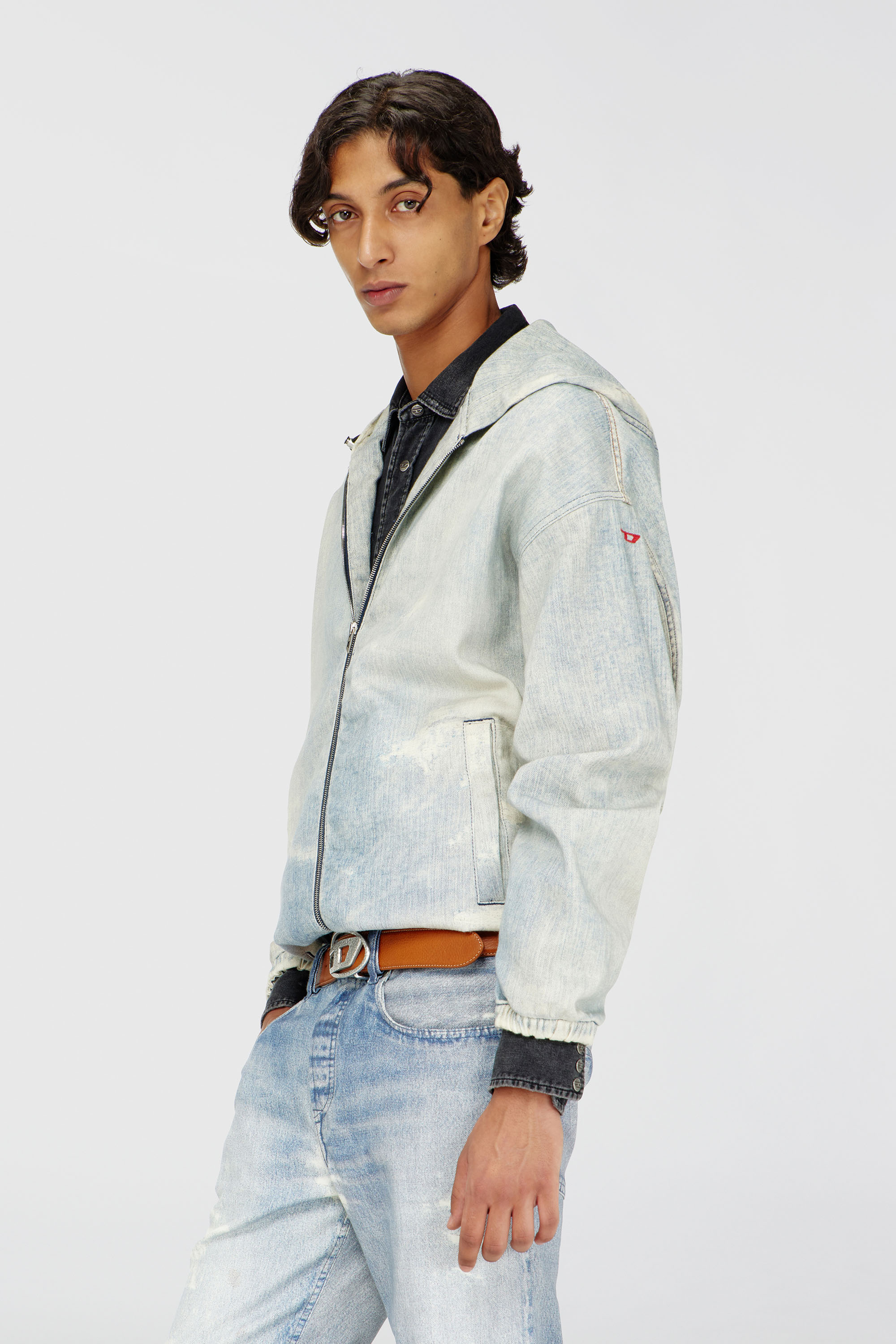 Diesel - D-WYNNY JOGG, Man's Hooded JoggJeans jacket with trompe l&rsquo;oeil in Light Blue - 1