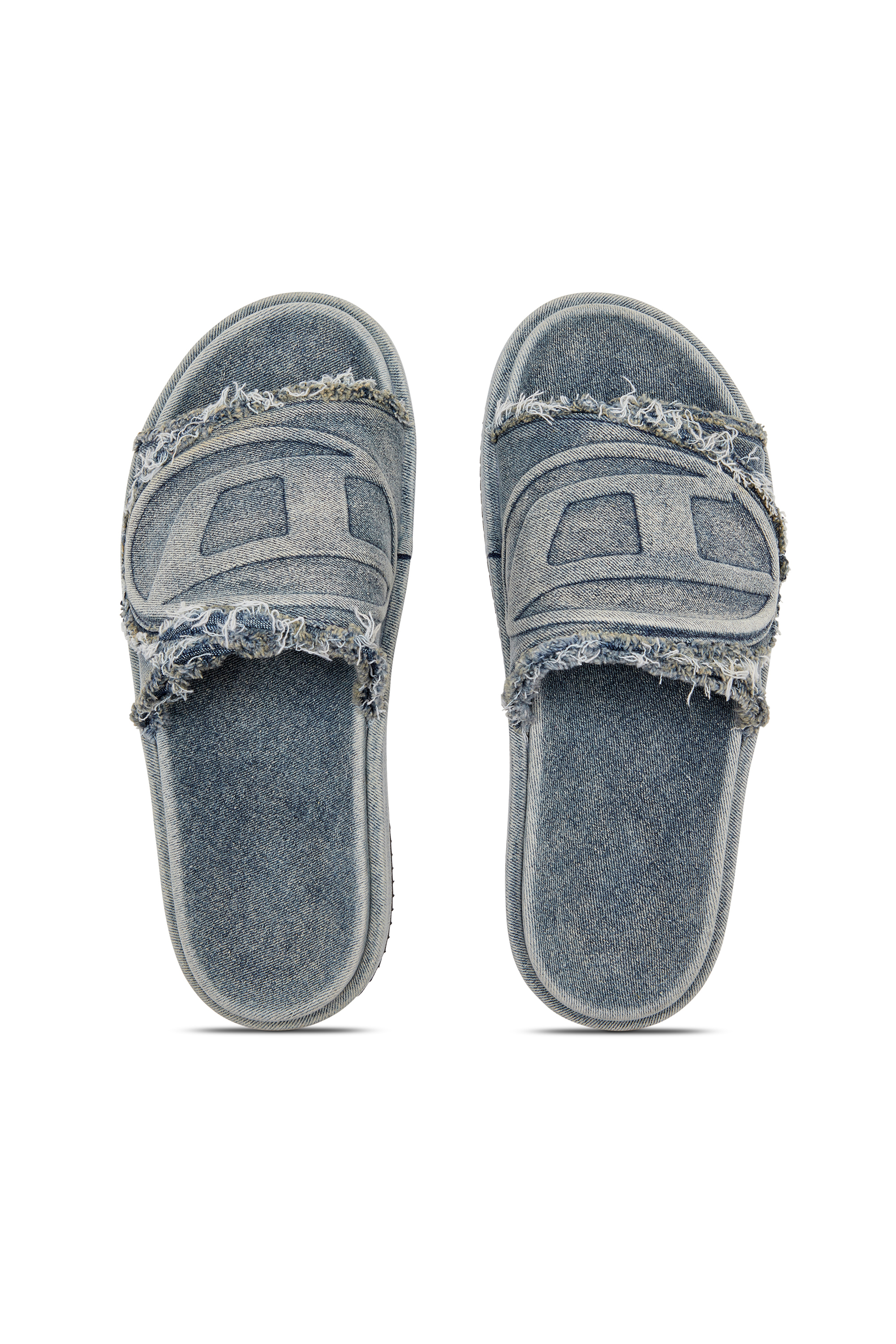 Diesel - SA-SLIDE D OVAL, Unisex's Distressed denim slides in Light Blue - 5