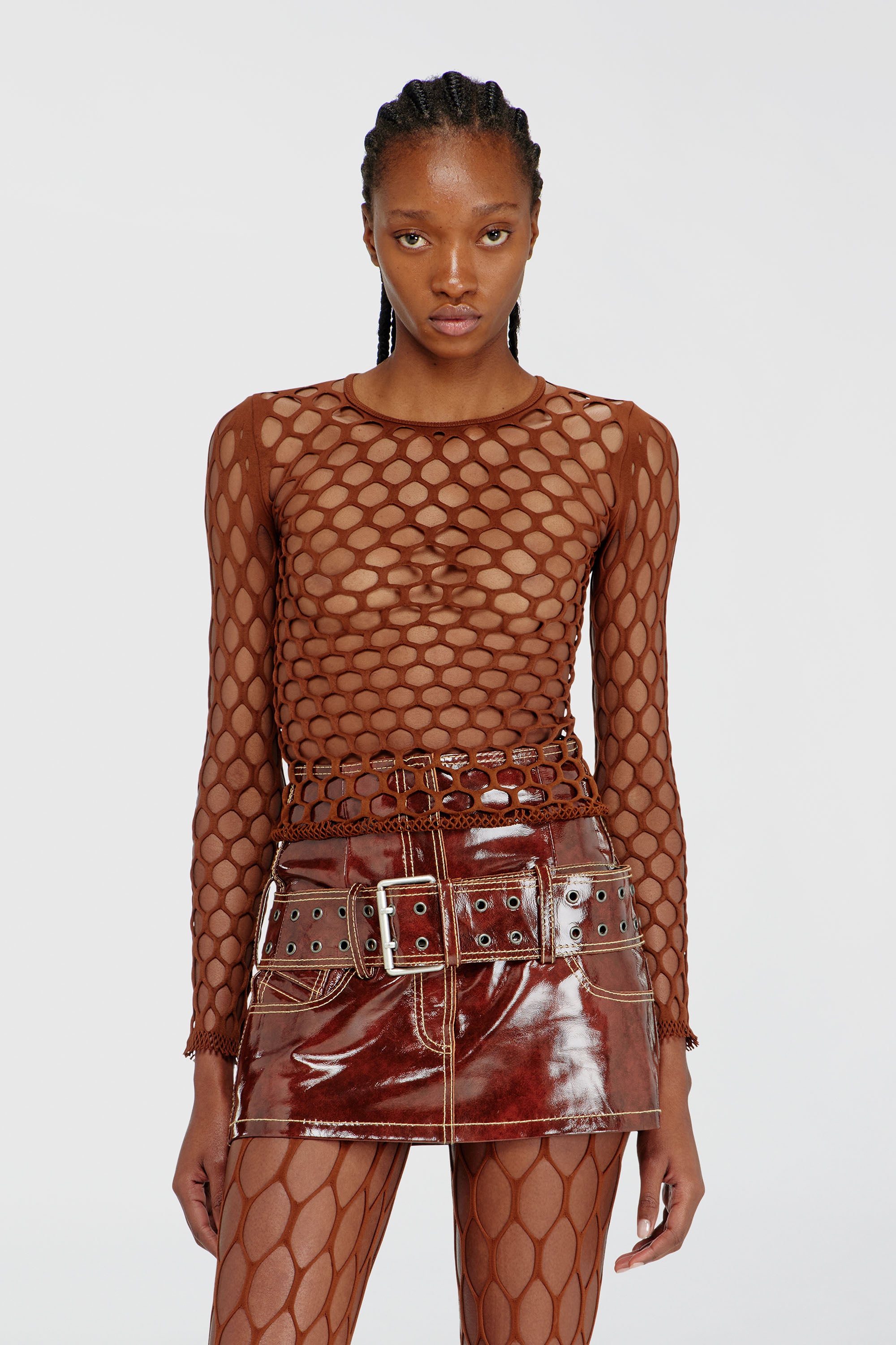 Diesel - M-ZANDA, Top in maglia stretch a rete Donna in Marrone - 1