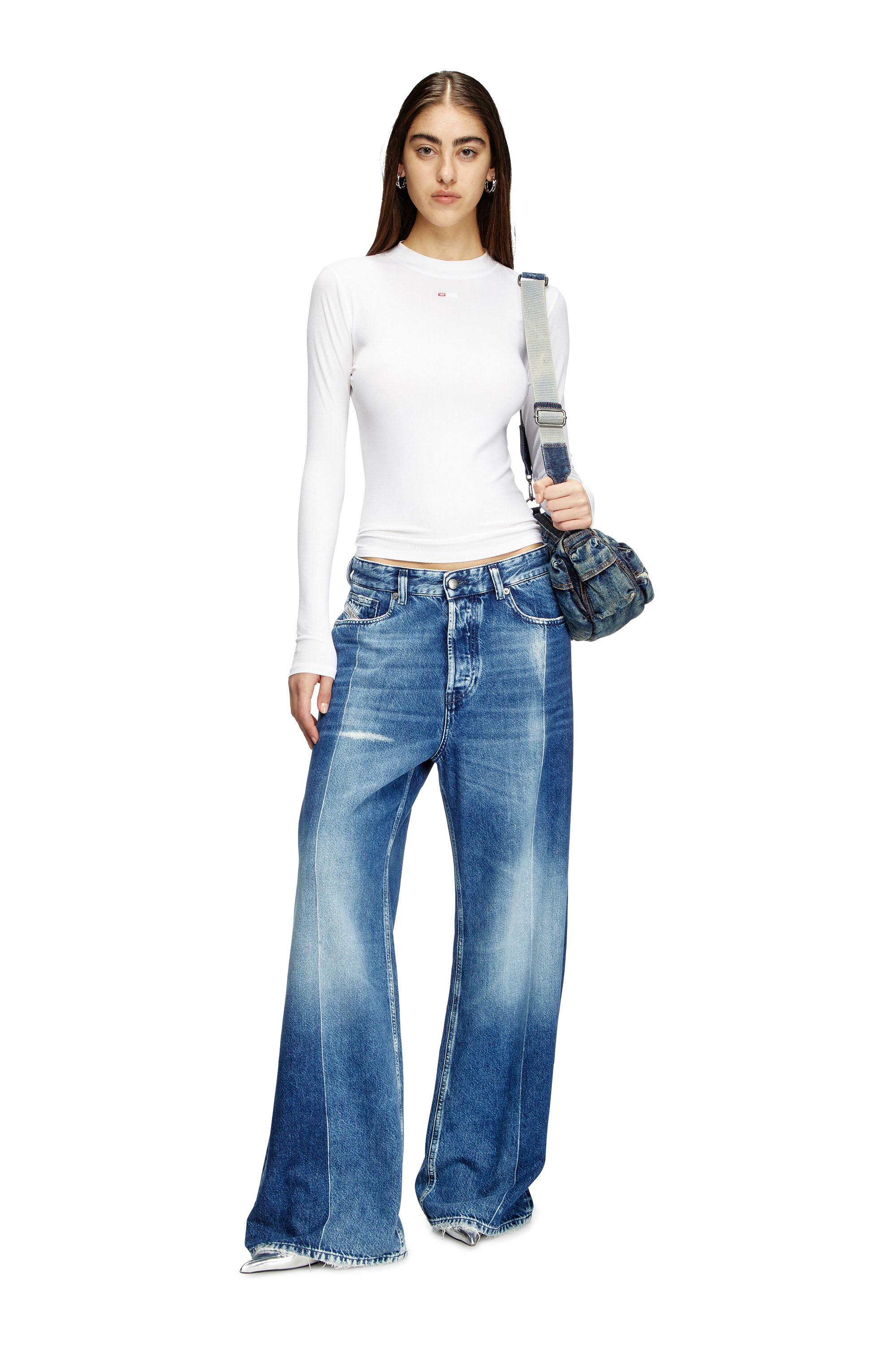 Diesel - T-MOKKY-LS-MICRODIV, Top c&ocirc;tel&eacute; avec col montant Femme in Blanc - 1